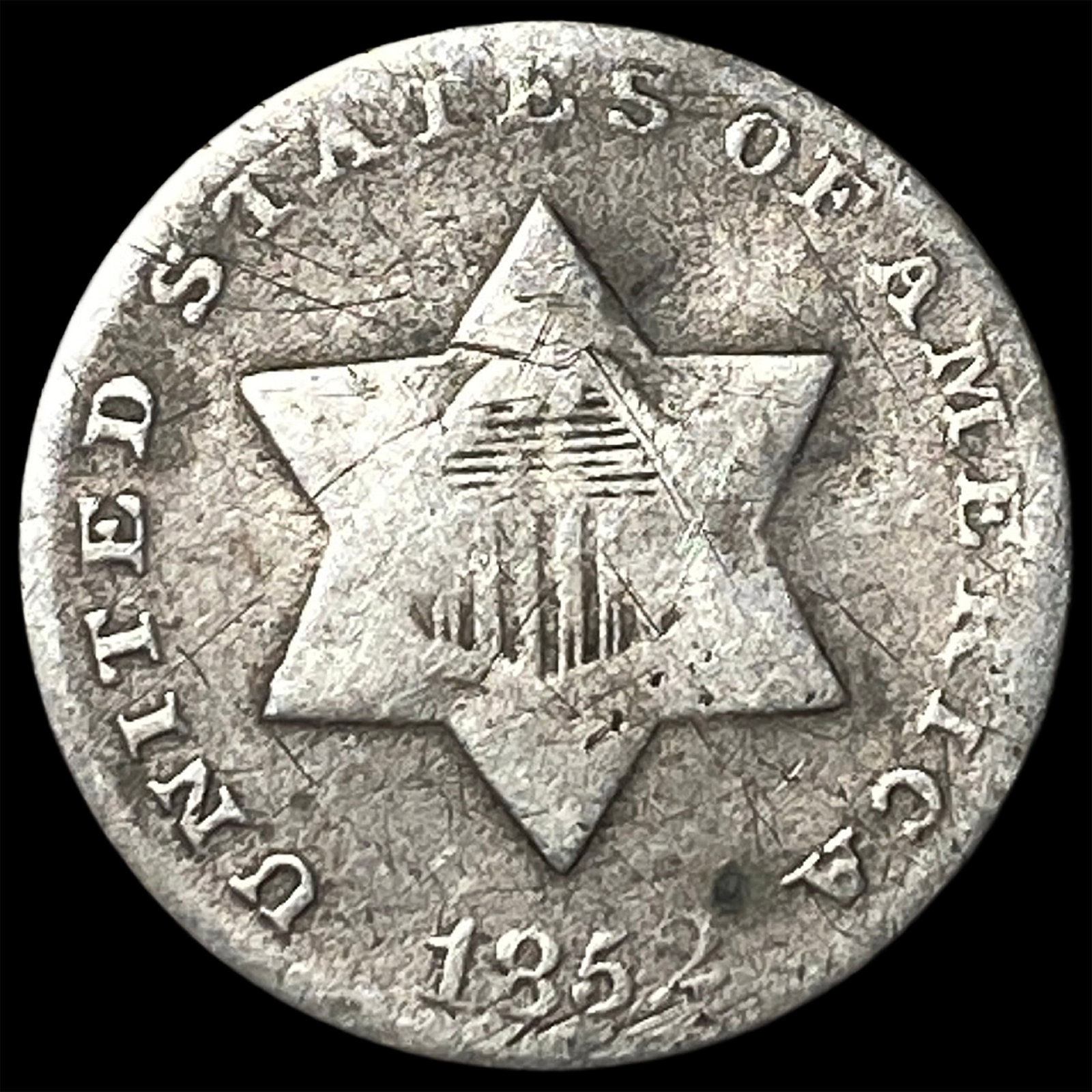 1852 Silver Three-Cent Piece NICELY CIRCULATED: 1852 Silver Three-Cent Piece NICELY CIRCULATED