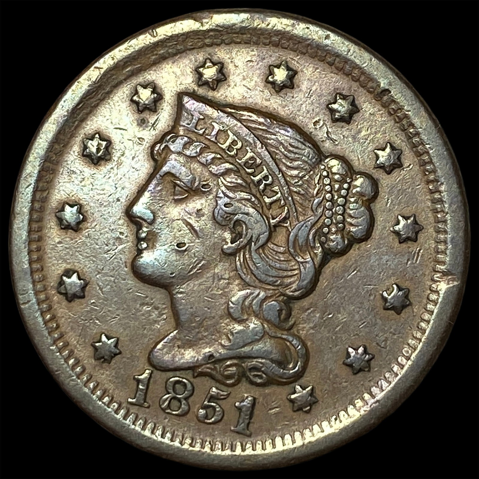 1851 Braided Hair Large Cent CLOSELY UNCIRCULATED: 1851 Braided Hair Large Cent CLOSELY UNCIRCULATED
