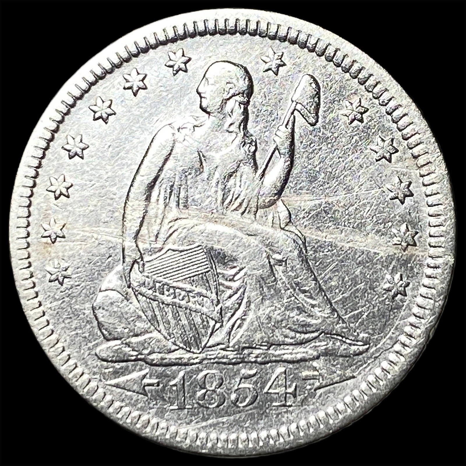 1854 Arrows Seated Liberty Quarter CHOICE AU: 1854 Arrows Seated Liberty Quarter CHOICE AU