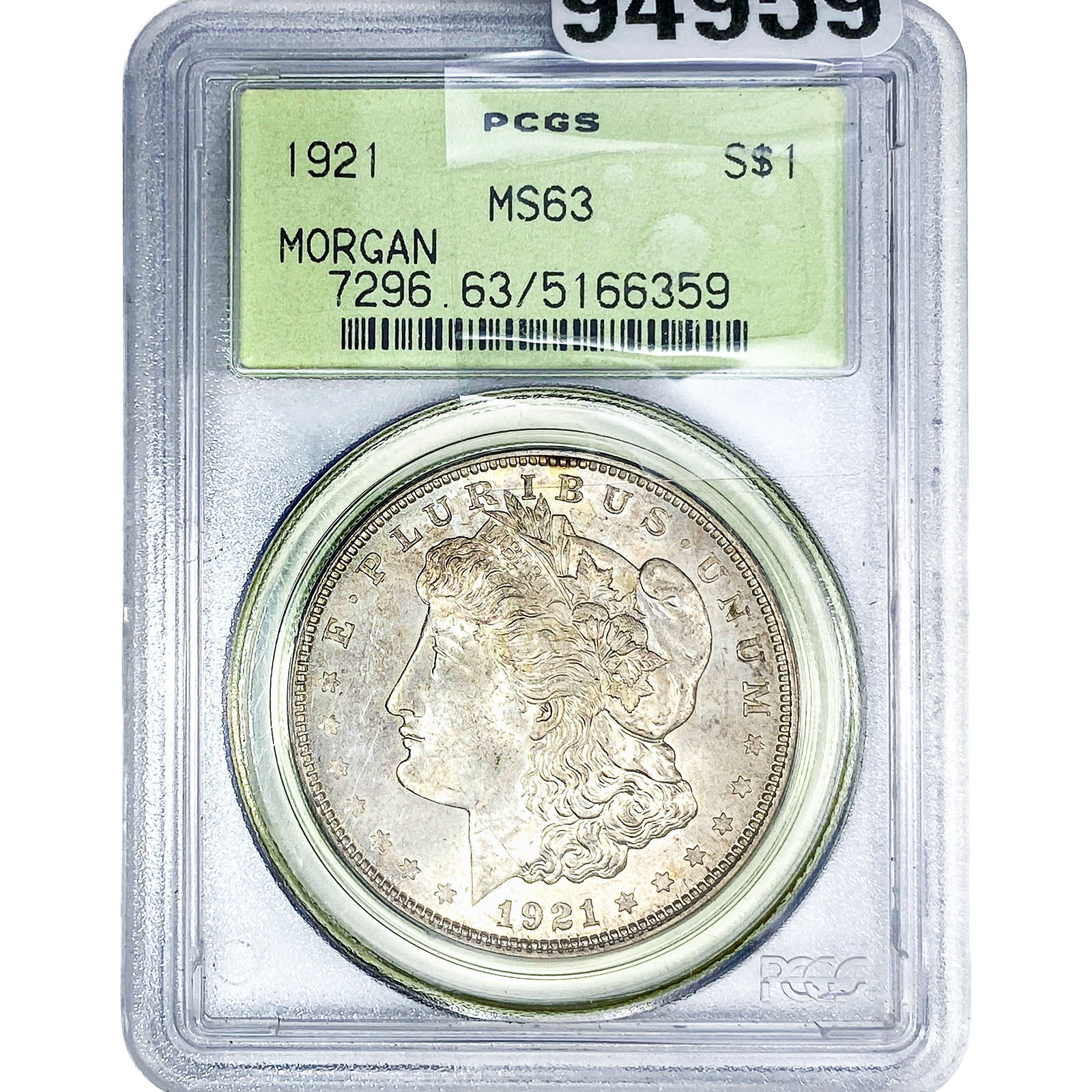 1921 Morgan Silver Dollar PCGS MS63: 1921 Morgan Silver Dollar PCGS MS63