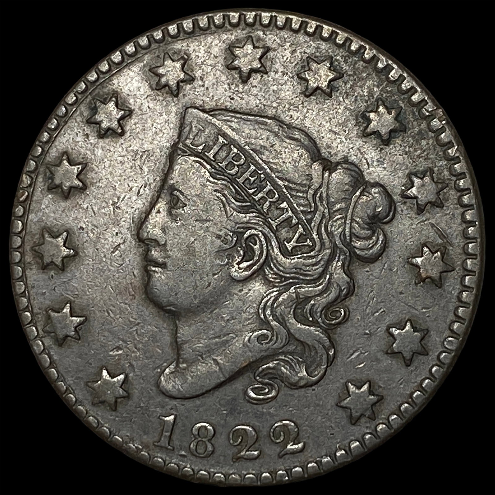 1822 Coronet Head Large Cent CLOSELY UNCIRCULATED: 1822 Coronet Head Large Cent CLOSELY UNCIRCULATED