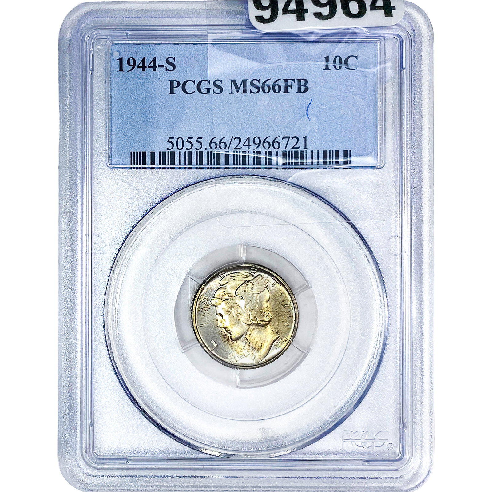 1944-S Mercury Silver Dime PCGS MS66 FB: 1944-S Mercury Silver Dime PCGS MS66 FB