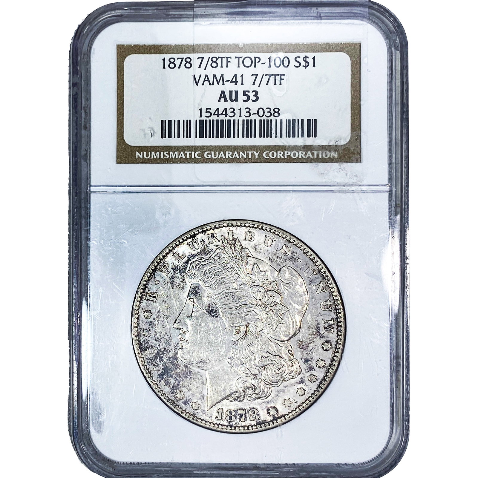 1878 7/8TF Morgan Silver Dollar NGC AU53 VAM-41: 1878 7/8TF Morgan Silver Dollar NGC AU53 VAM-41
