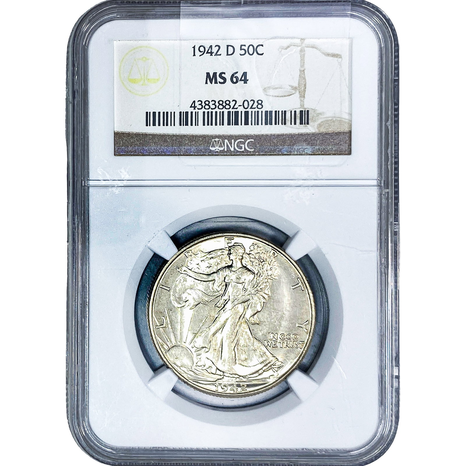 1942-D Walking Liberty Half Dollar NGC MS64: 1942-D Walking Liberty Half Dollar NGC MS64