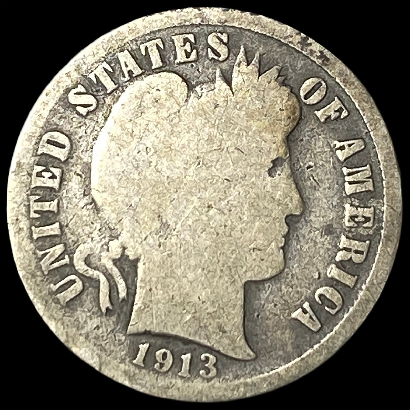 1913-S Silver Barber Dime NICELY CIRCULATED: 1913-S Silver Barber Dime NICELY CIRCULATED