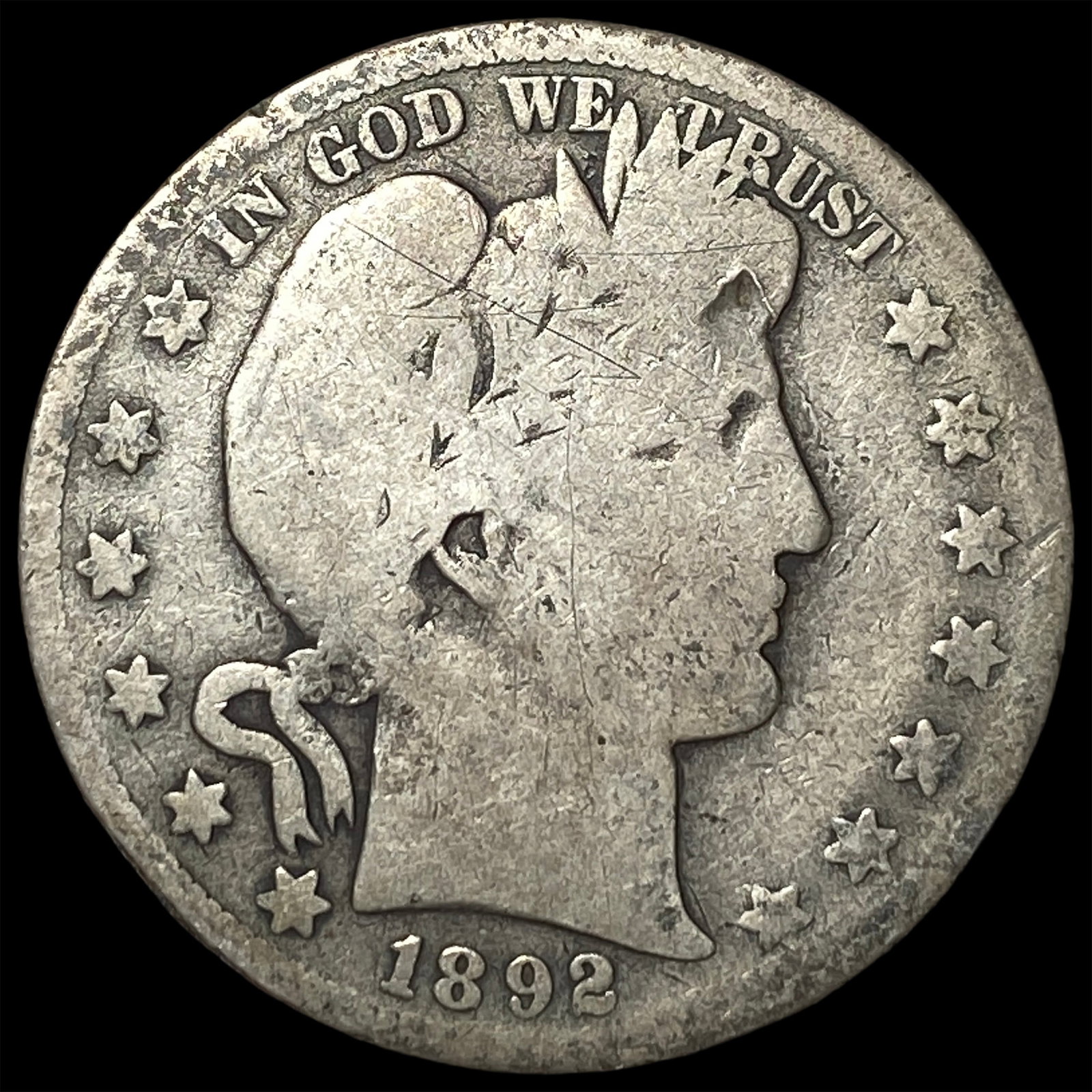 1892 Silver Barber Half Dollar NICELY CIRCULATED: 1892 Silver Barber Half Dollar NICELY CIRCULATED