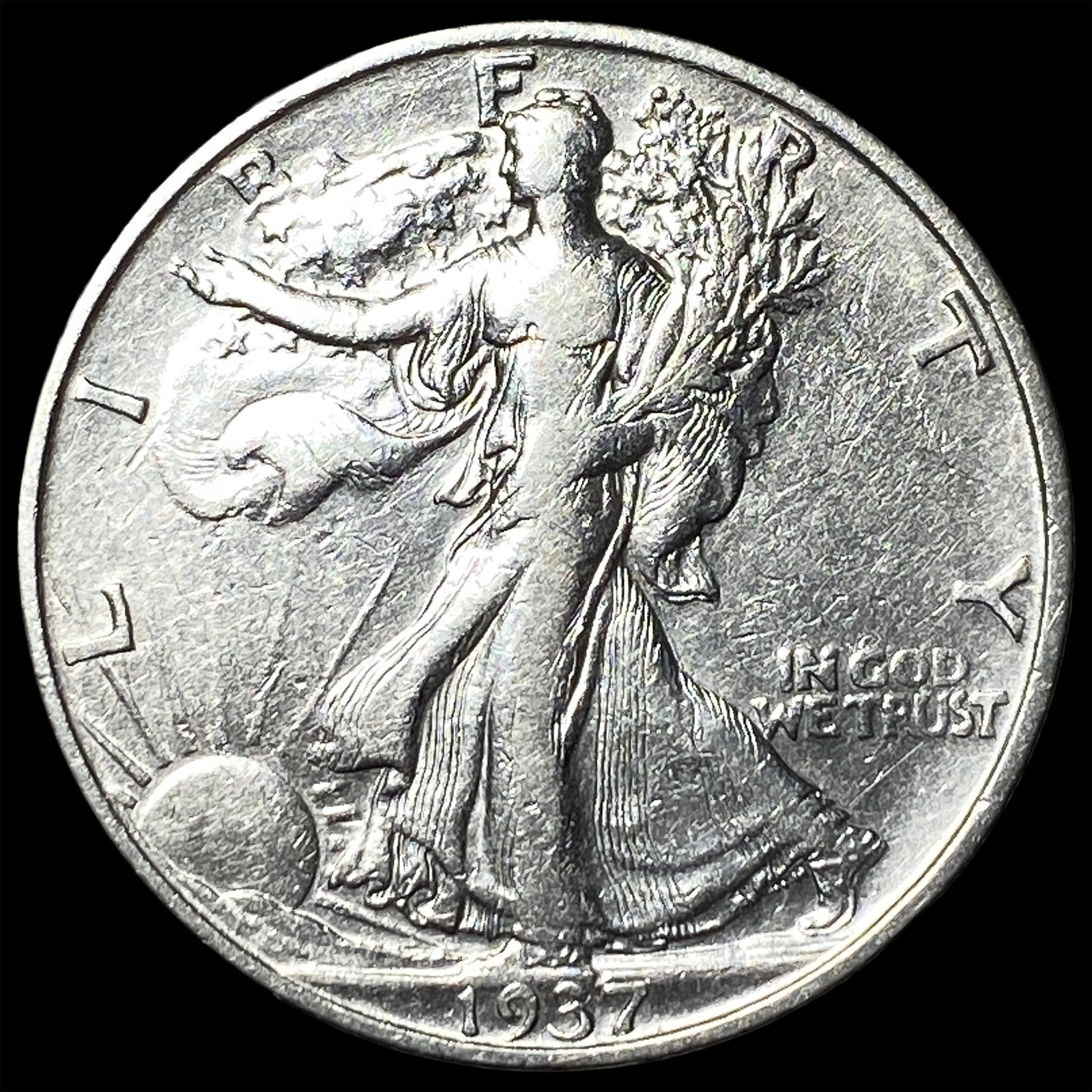 1937-S Silver Walking Liberty Half Dollar CLOSELY UNCIRCULATED: 1937-S Silver Walking Liberty Half Dollar CLOSELY UNCIRCULATED