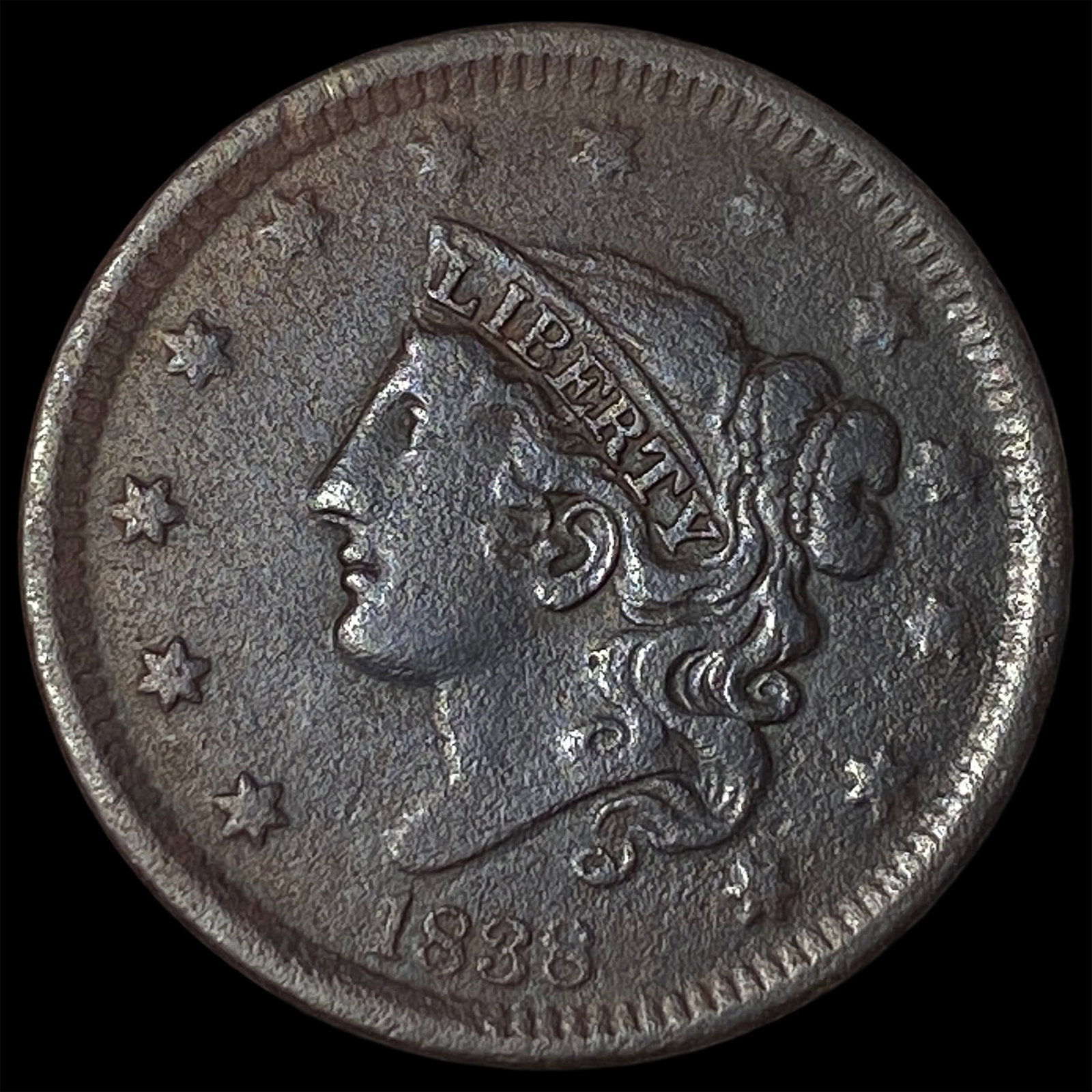 1838 Coronet Head Large Cent NICELY CIRCULATED: 1838 Coronet Head Large Cent NICELY CIRCULATED