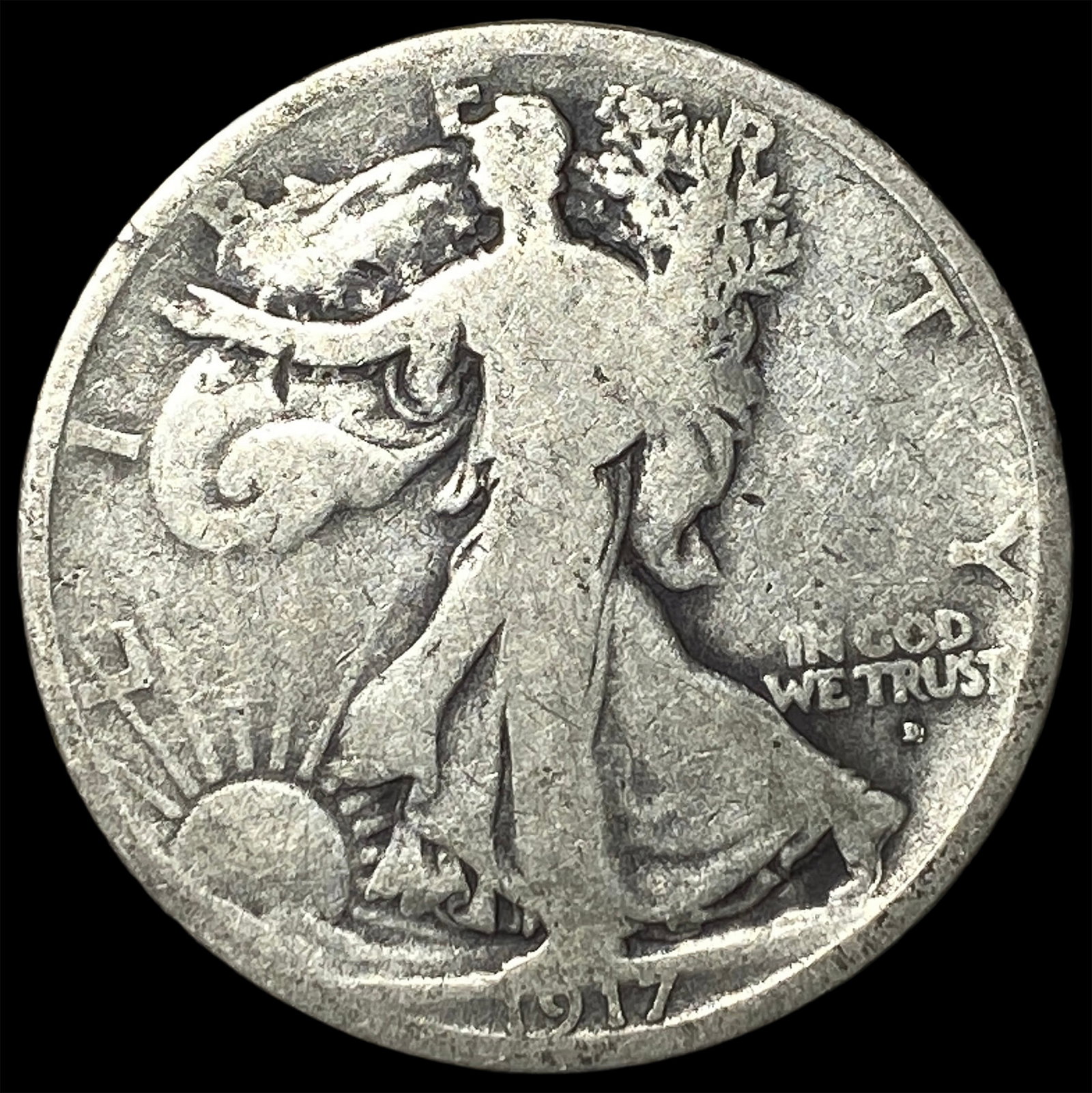 1917-D Silver Walking Liberty Half Dollar NICELY CIRCULATED: 1917-D Silver Walking Liberty Half Dollar NICELY CIRCULATED