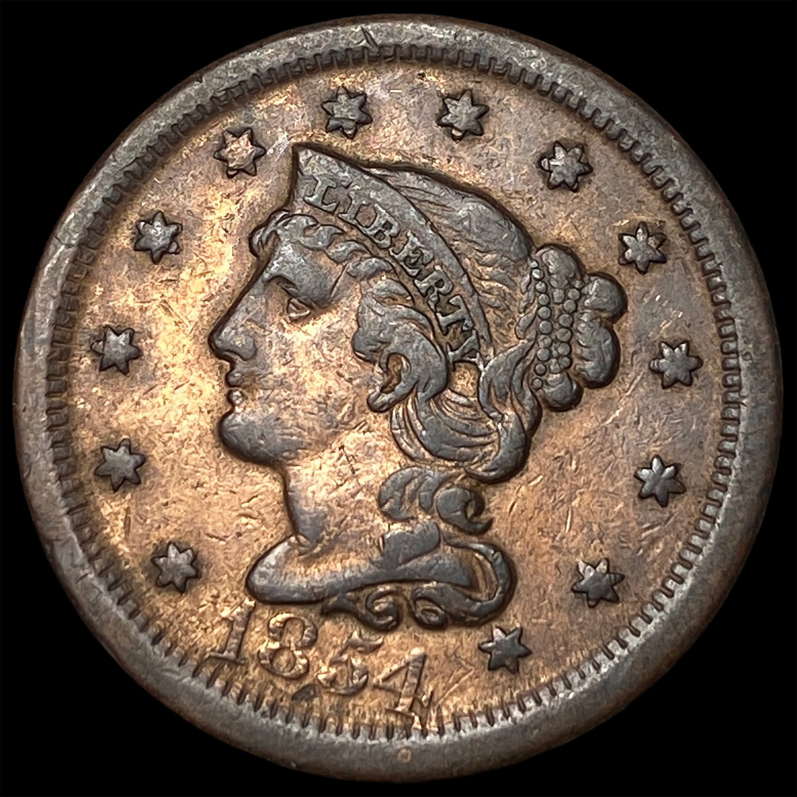 1854 Braided Hair Large Cent NEARLY UNCIRCULATED: 1854 Braided Hair Large Cent NEARLY UNCIRCULATED