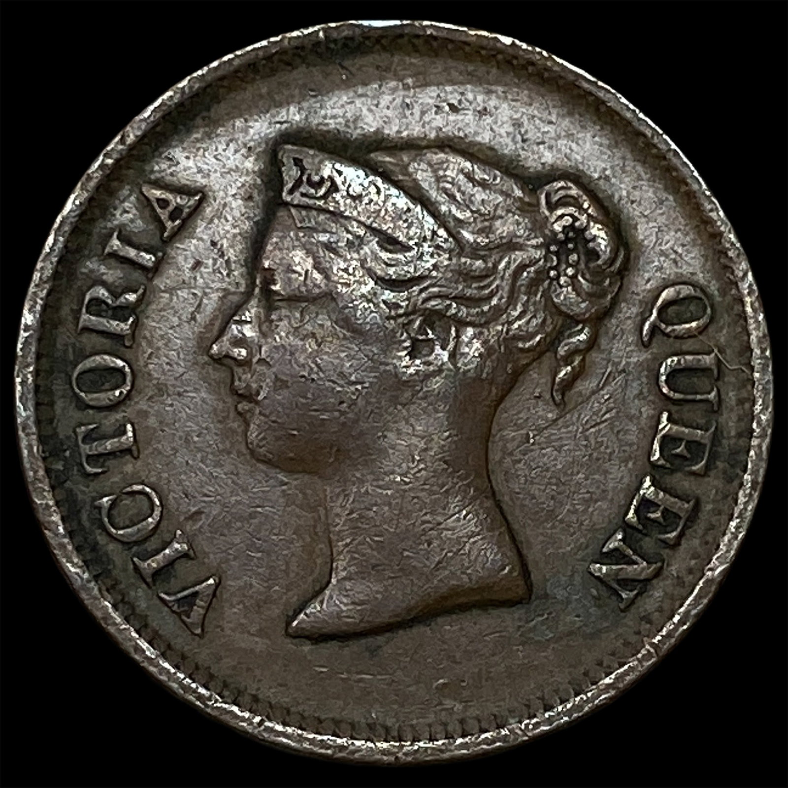1845 Straits Settlements E.I.C Bronze 1/4 Cent: 1845 Straits Settlements E.I.C Bronze 1/4 Cent