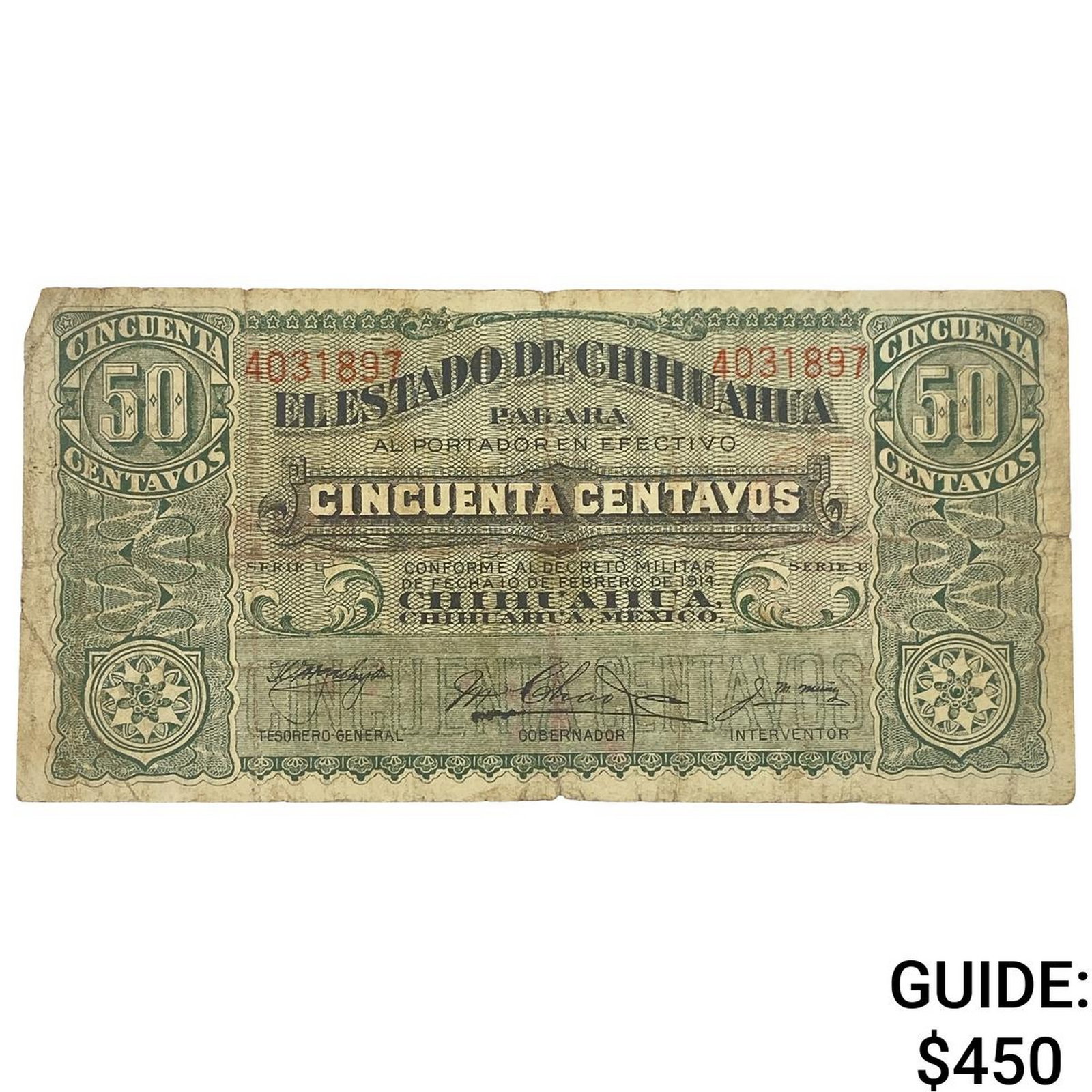 1914 Mexico- Chihuahua Frac. Currency 50 Centavos: 1914 Mexico- Chihuahua Frac. Currency 50 Centavos