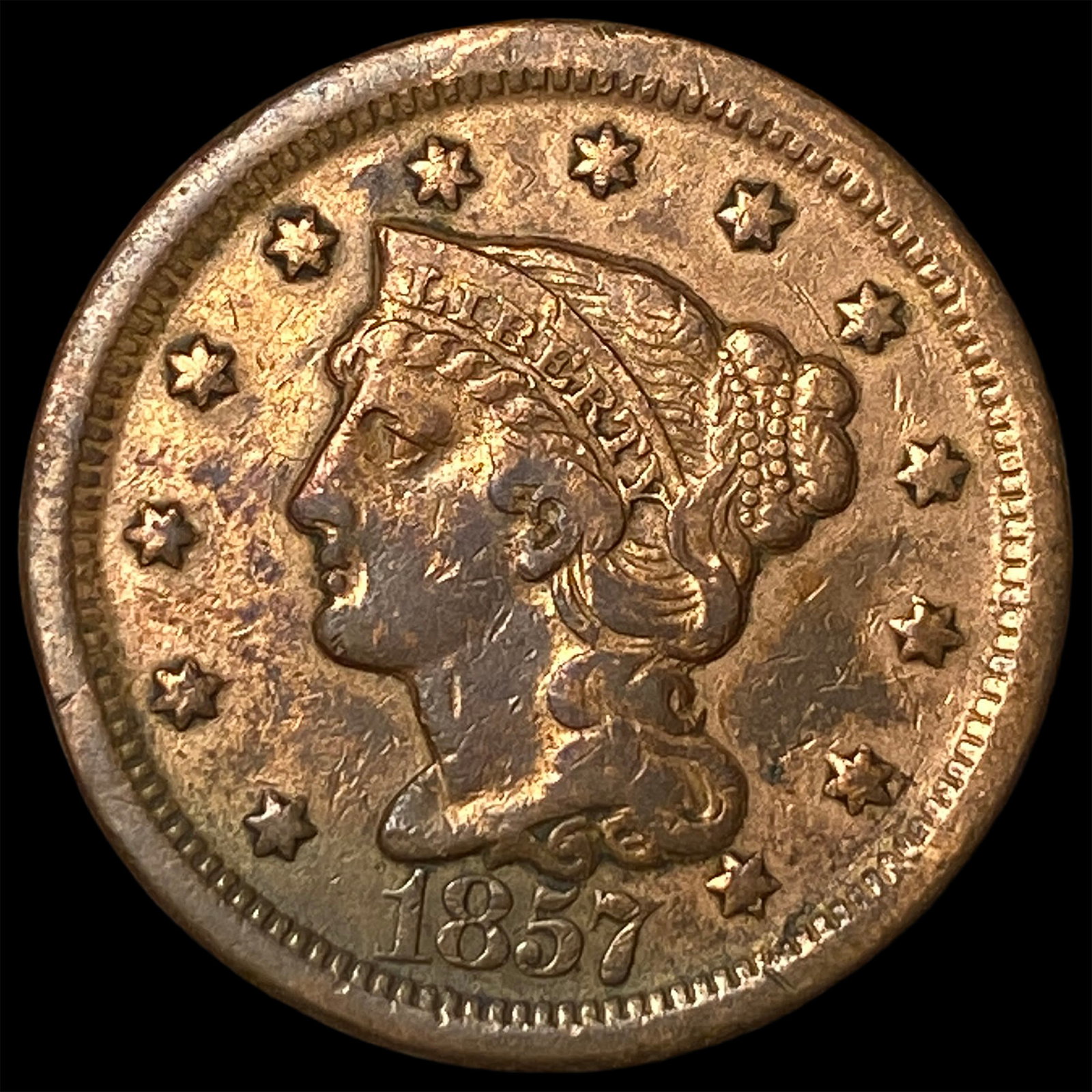 1857 Braided Hair Large Cent CLOSELY UNCIRCULATED (1 of 2)