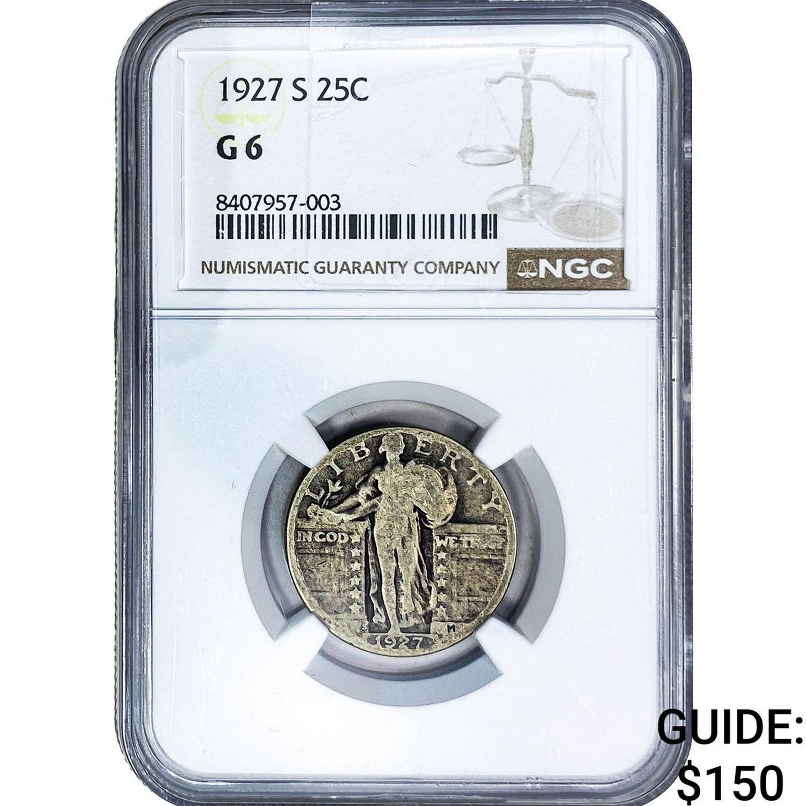 1927-S Standing Liberty Quarter NGC G6: 1927-S Standing Liberty Quarter NGC G6