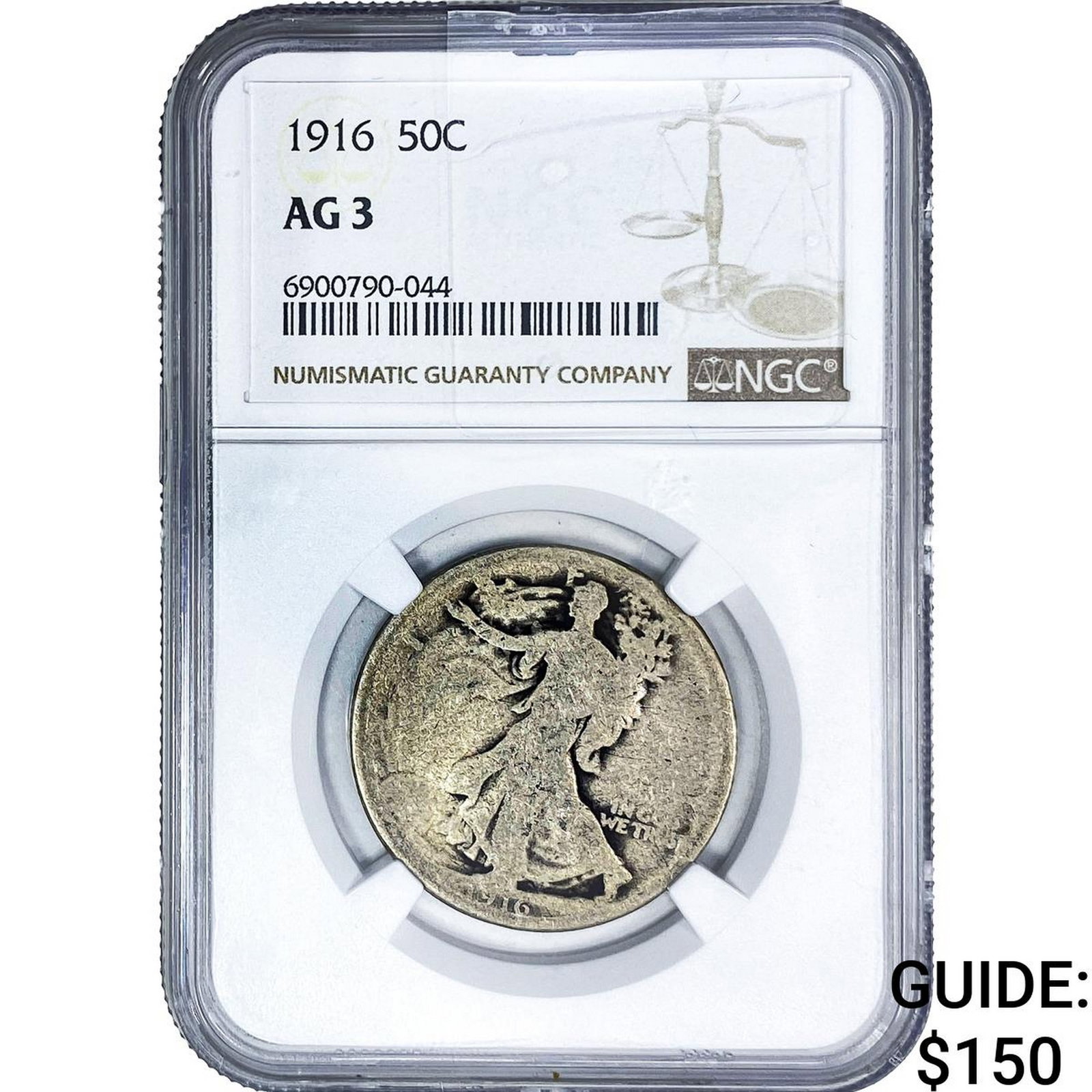 1916 Walking Liberty Half Dollar NGC AG3: 1916 Walking Liberty Half Dollar NGC AG3
