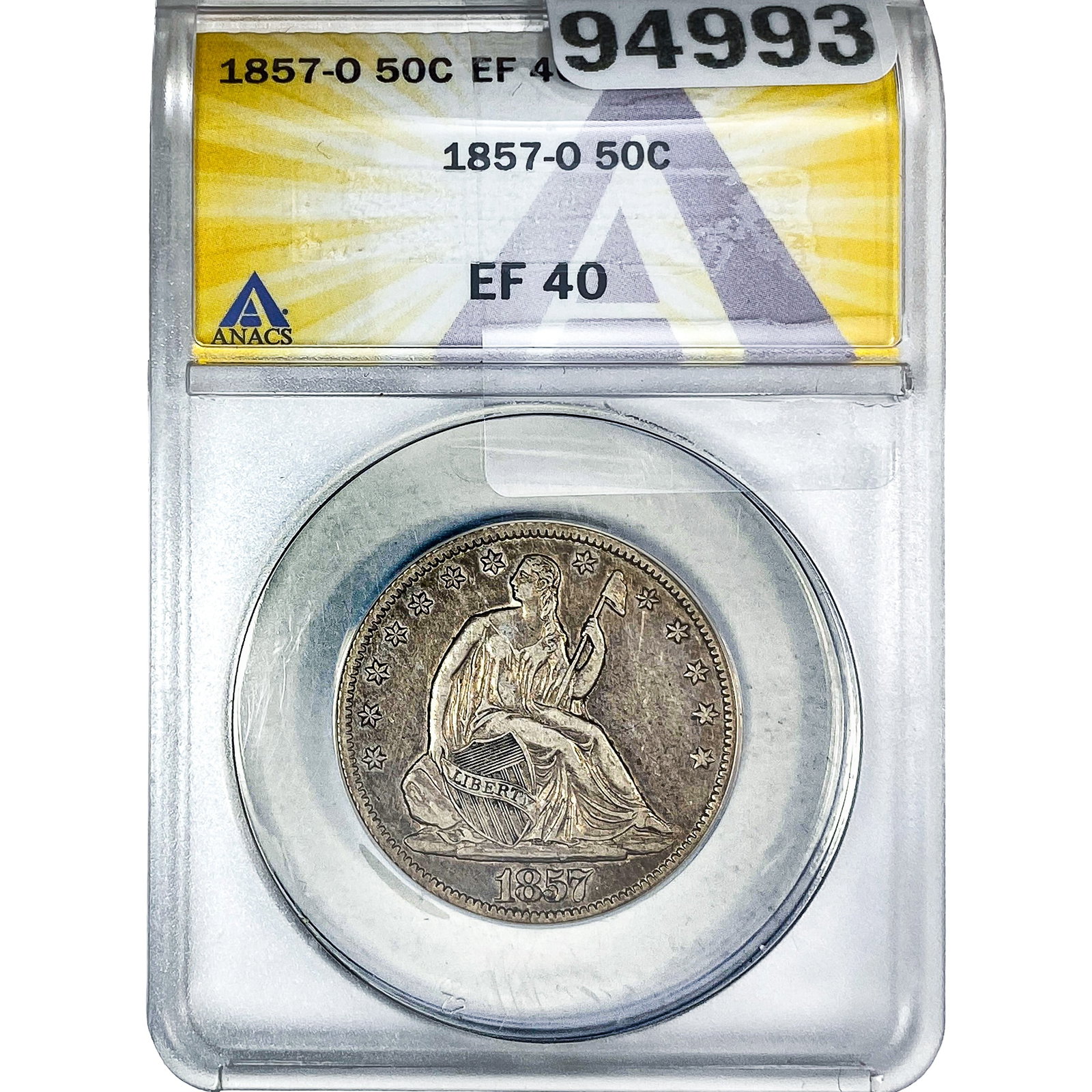 1857-O Seated Liberty Half Dollar ANACS EF40 Date in Rock R3: 1857-O Seated Liberty Half Dollar ANACS EF40 Date in Rock R3