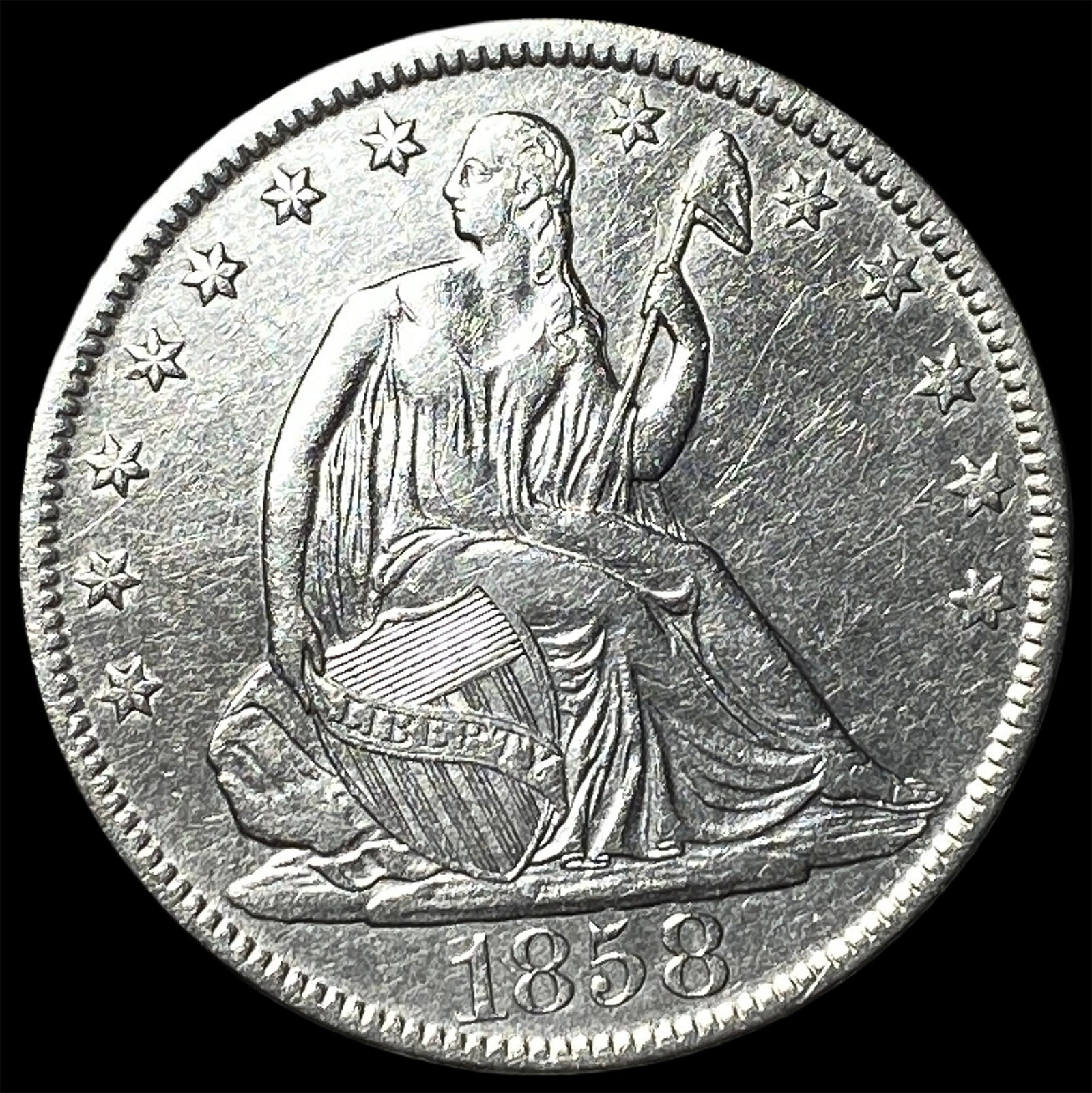 1858-O Silver Seated Liberty Half Dollar UNCIRCULATED: 1858-O Silver Seated Liberty Half Dollar UNCIRCULATED