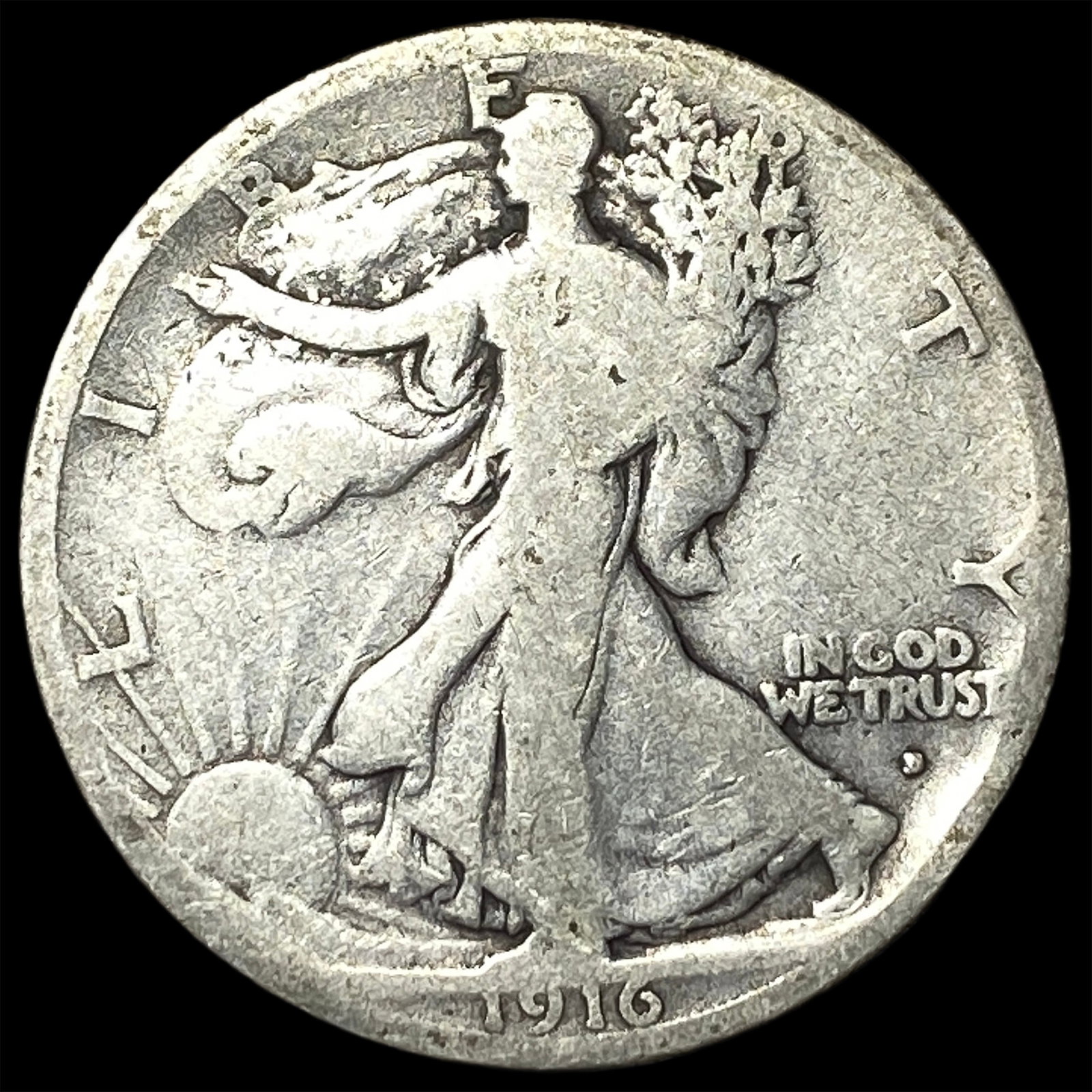 1916-D Silver Walking Liberty Half Dollar NICELY CIRCULATED: 1916-D Silver Walking Liberty Half Dollar NICELY CIRCULATED