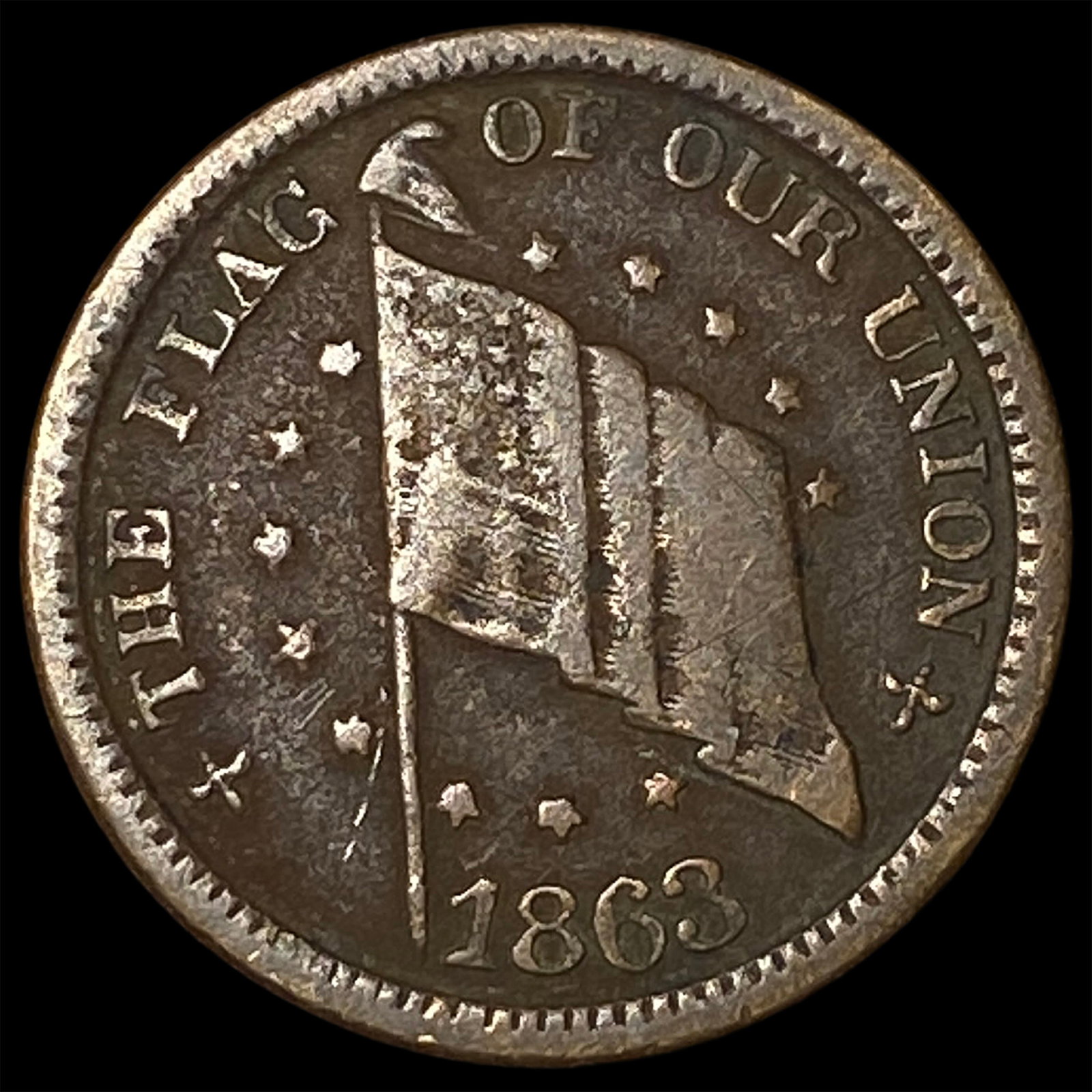 1863 Civil War Token "The Flag of Our Union" NEARLY UNCIRCULATED (1 of 2)