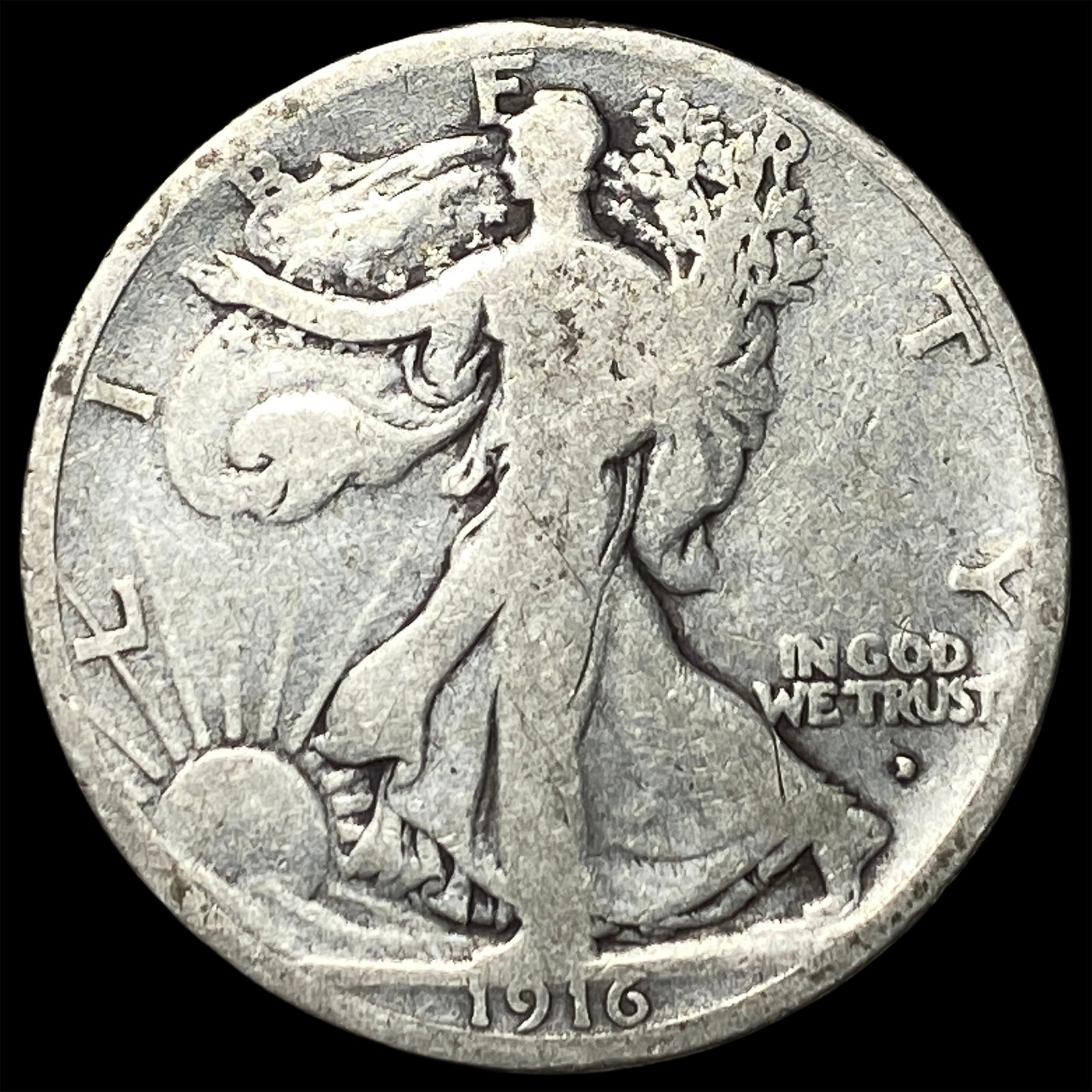 1916-D Silver Walking Liberty Half Dollar NICELY CIRCULATED: 1916-D Silver Walking Liberty Half Dollar NICELY CIRCULATED