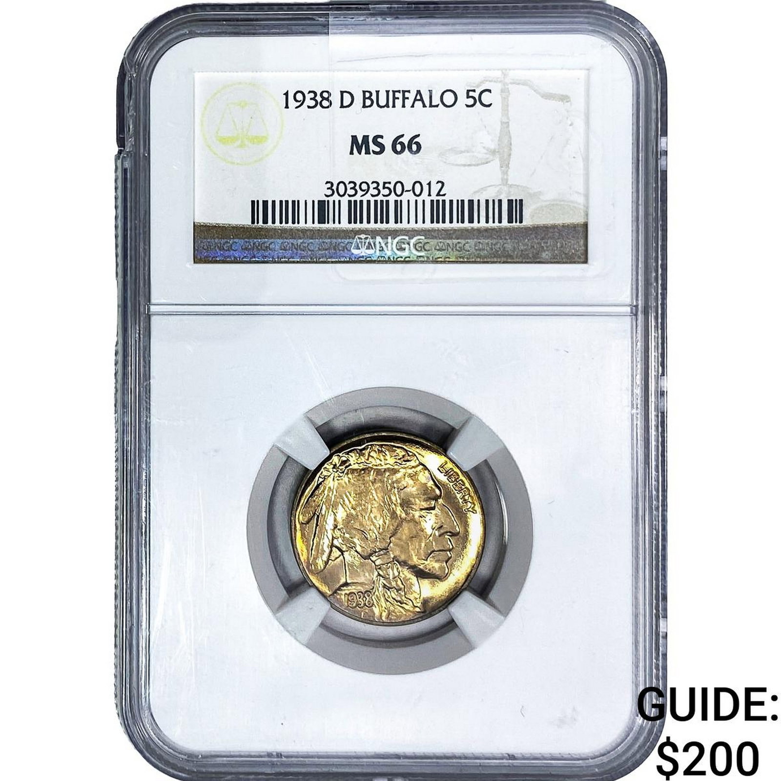 1938-D Buffalo Nickel NGC MS66: 1938-D Buffalo Nickel NGC MS66