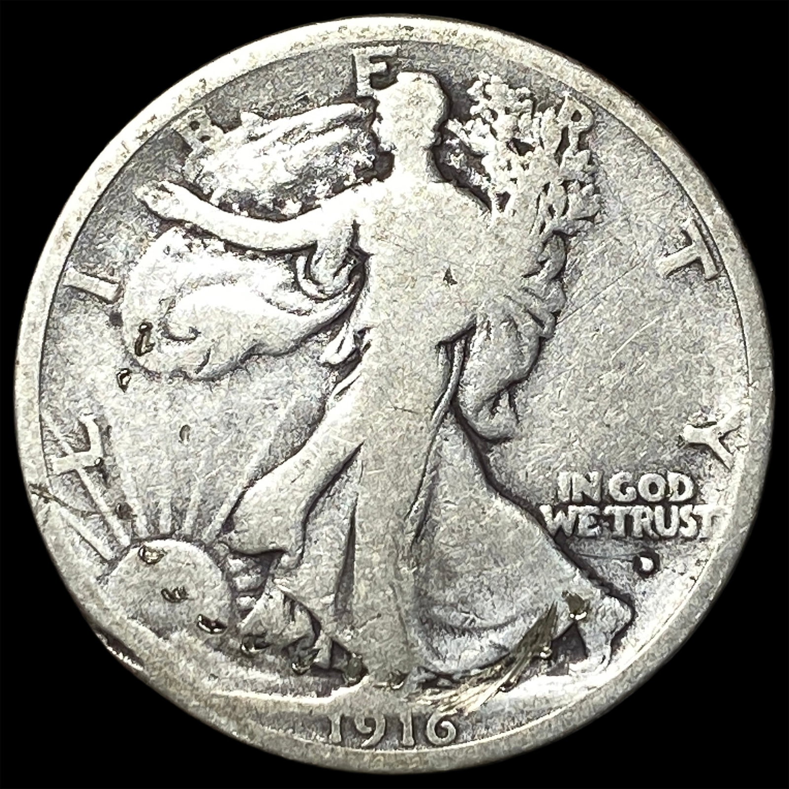 1916-D Silver Walking Liberty Half Dollar NICELY CIRCULATED: 1916-D Silver Walking Liberty Half Dollar NICELY CIRCULATED