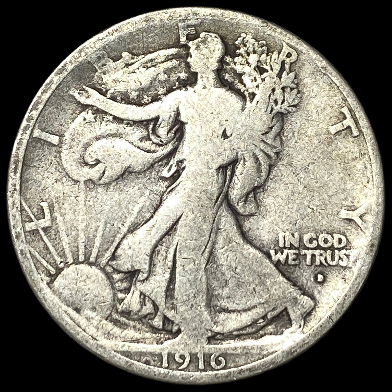 1916-D Silver Walking Liberty Half Dollar NICELY CIRCULATED: 1916-D Silver Walking Liberty Half Dollar NICELY CIRCULATED