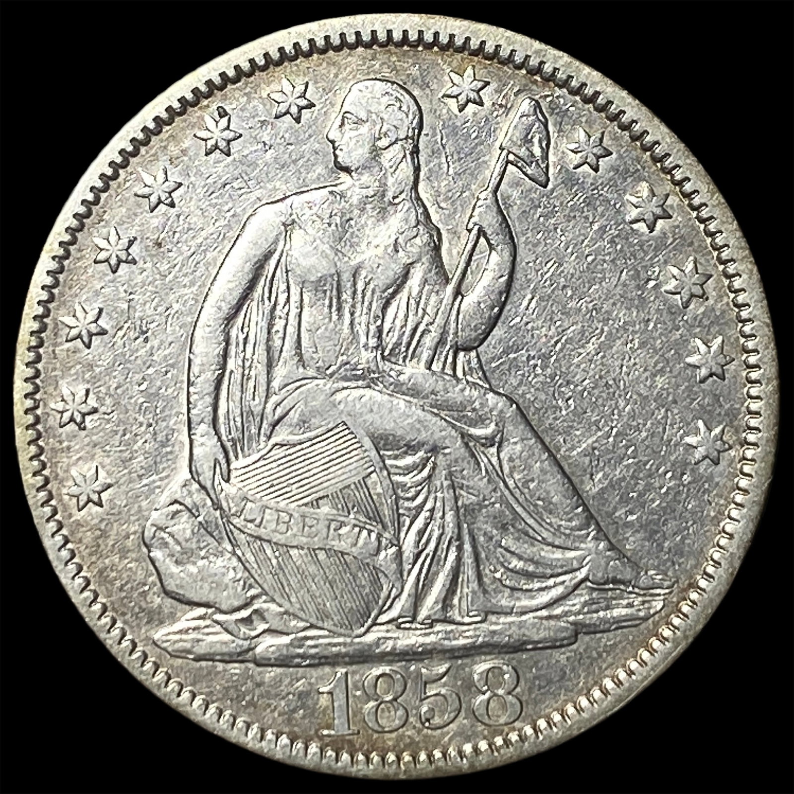 1858 Seated Liberty Half Dollar NEARLY UNCIRCULATED: 1858 Seated Liberty Half Dollar NEARLY UNCIRCULATED