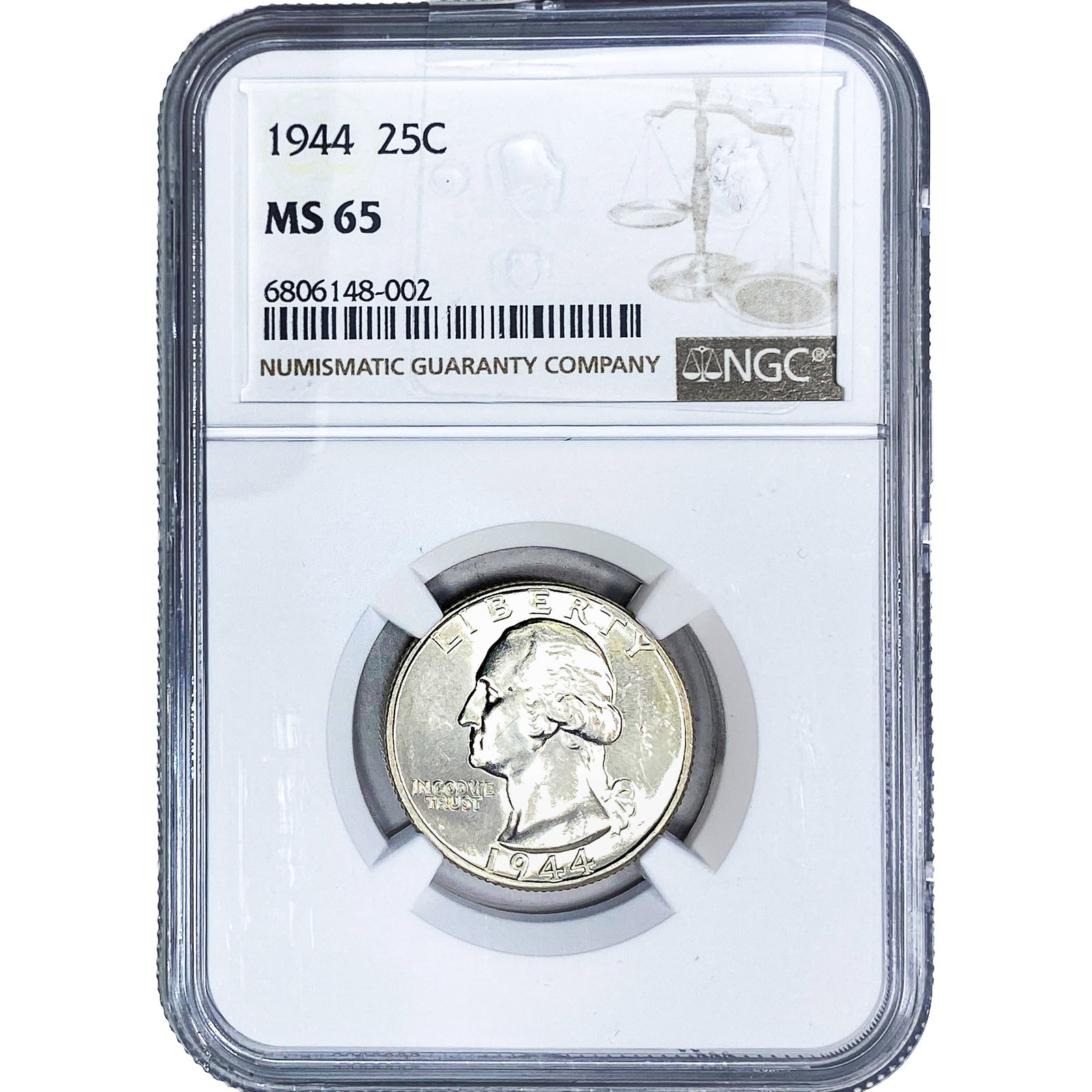 1944 Washington Silver Quarter NGC MS65: 1944 Washington Silver Quarter NGC MS65