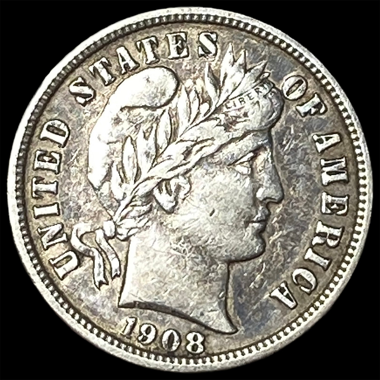 1908-D Silver Barber Dime CLOSELY UNCIRCULATED: 1908-D Silver Barber Dime CLOSELY UNCIRCULATED