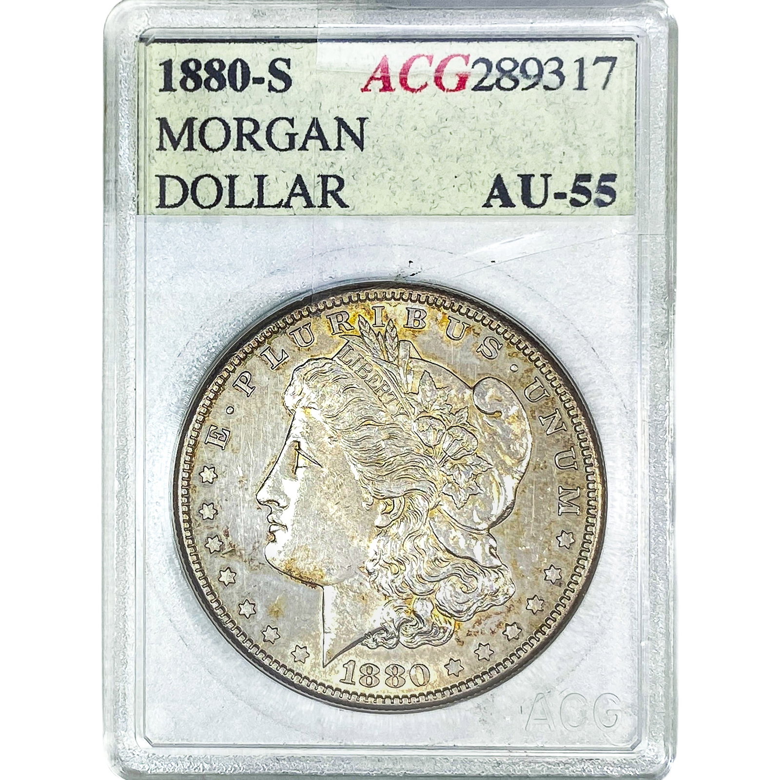 1880-S Morgan Silver Dollar ACG AU55: 1880-S Morgan Silver Dollar ACG AU55