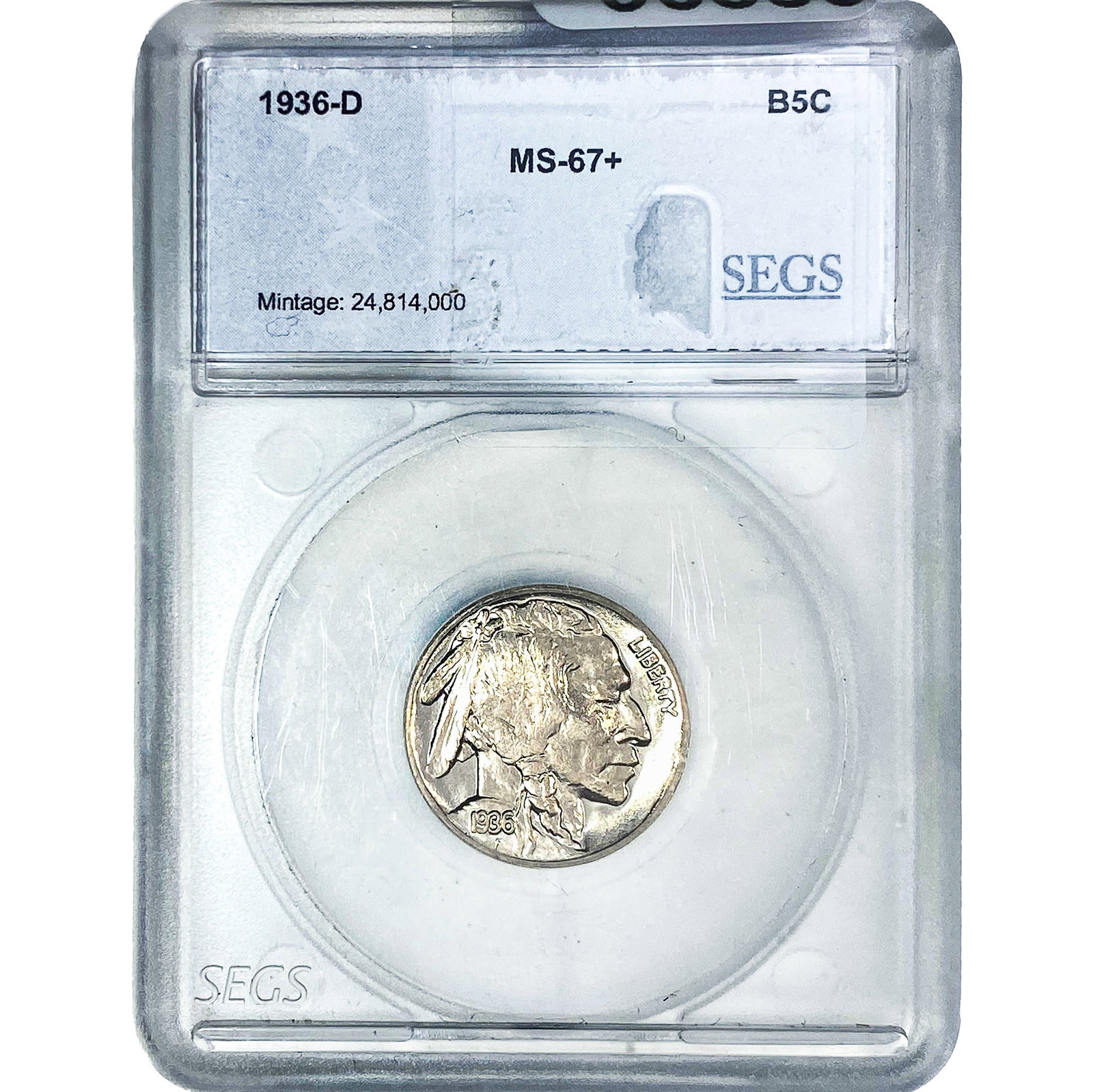 1936-D Buffalo Nickel SEGS MS67+: 1936-D Buffalo Nickel SEGS MS67+