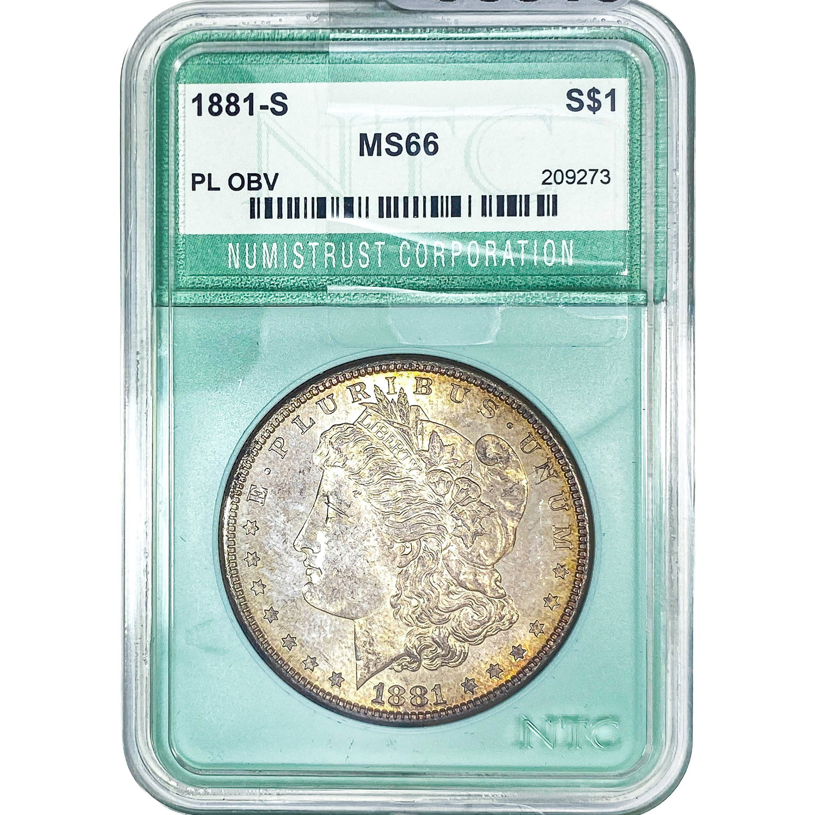 1881-S Morgan Silver Dollar NTC MS66: 1881-S Morgan Silver Dollar NTC MS66