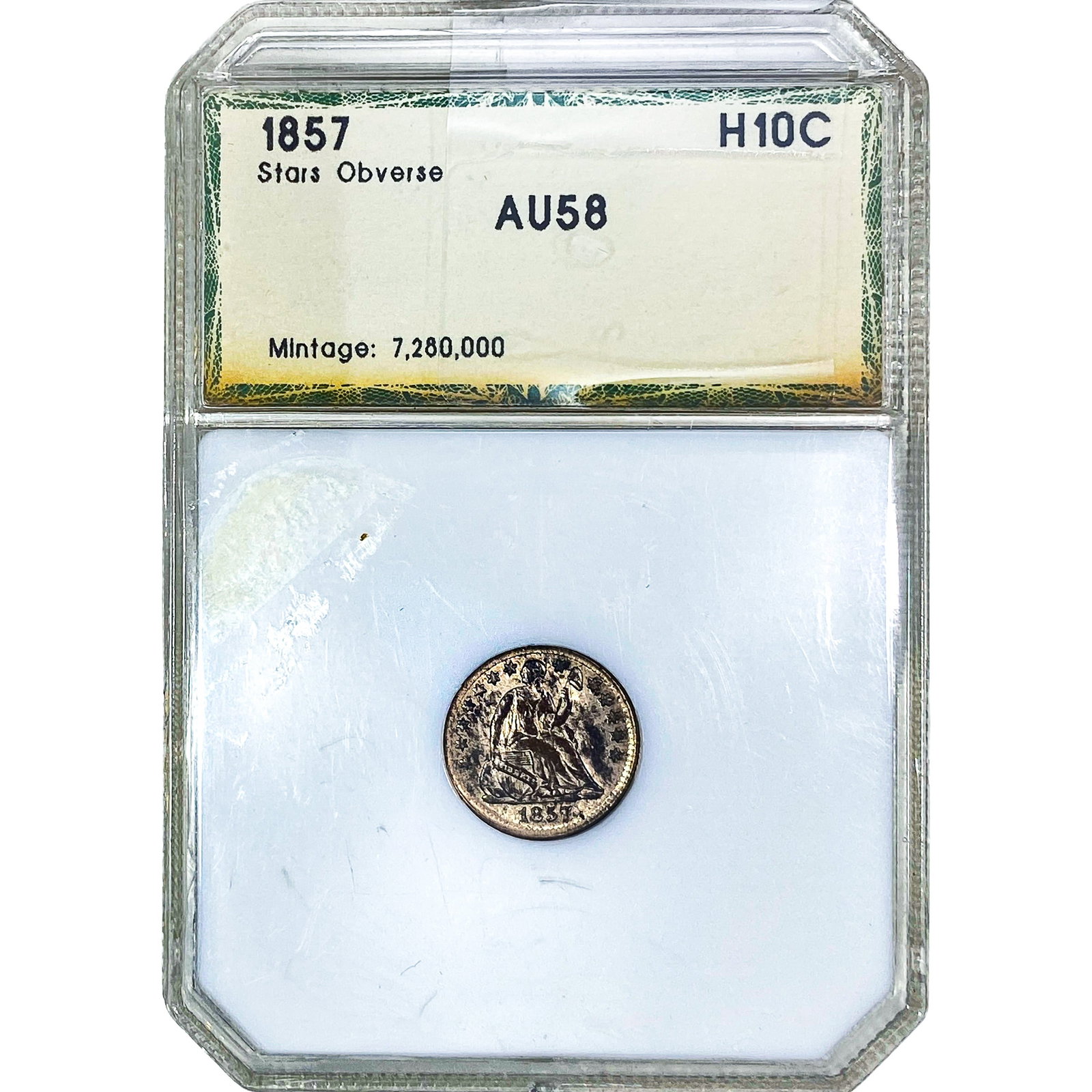1857 Seated Liberty Half Dime PCI AU58: 1857 Seated Liberty Half Dime PCI AU58