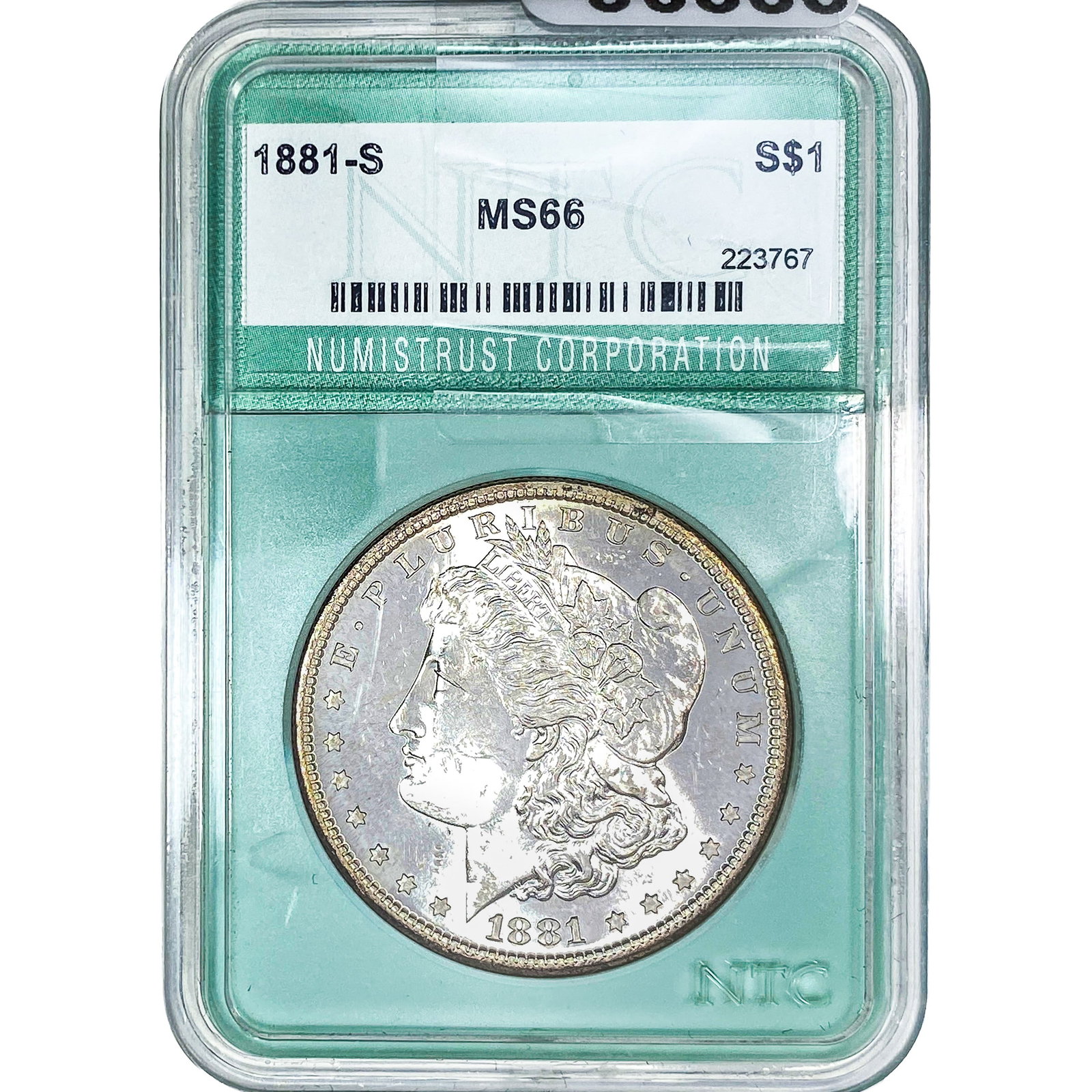 1881-S Morgan Silver Dollar NTC MS66: 1881-S Morgan Silver Dollar NTC MS66