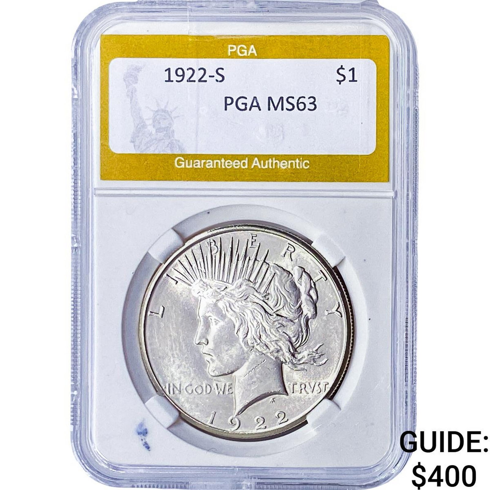 1922-S Silver Peace Dollar PGA MS63: 1922-S Silver Peace Dollar PGA MS63