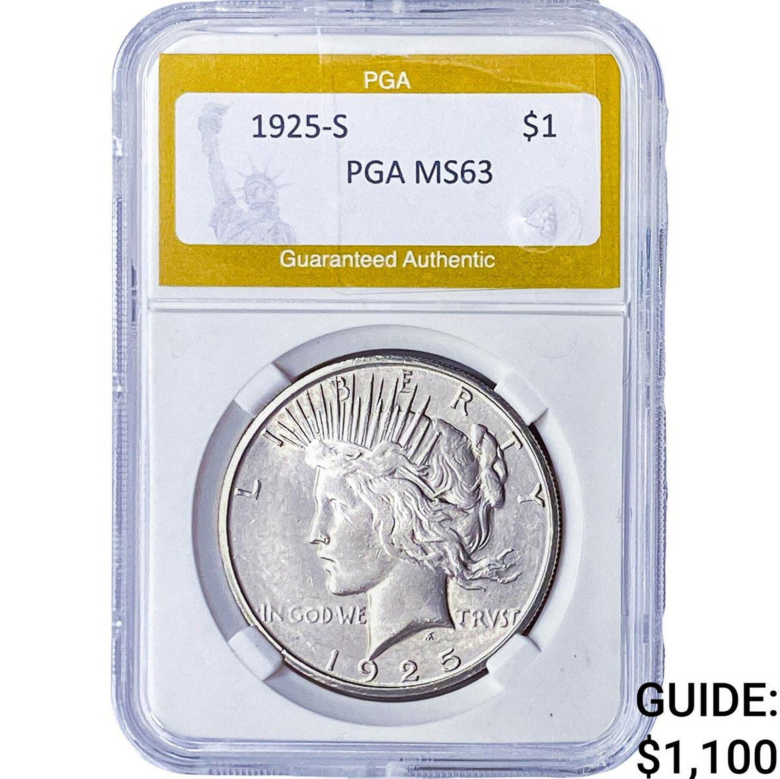 1925-S Silver Peace Dollar PGA MS63: 1925-S Silver Peace Dollar PGA MS63