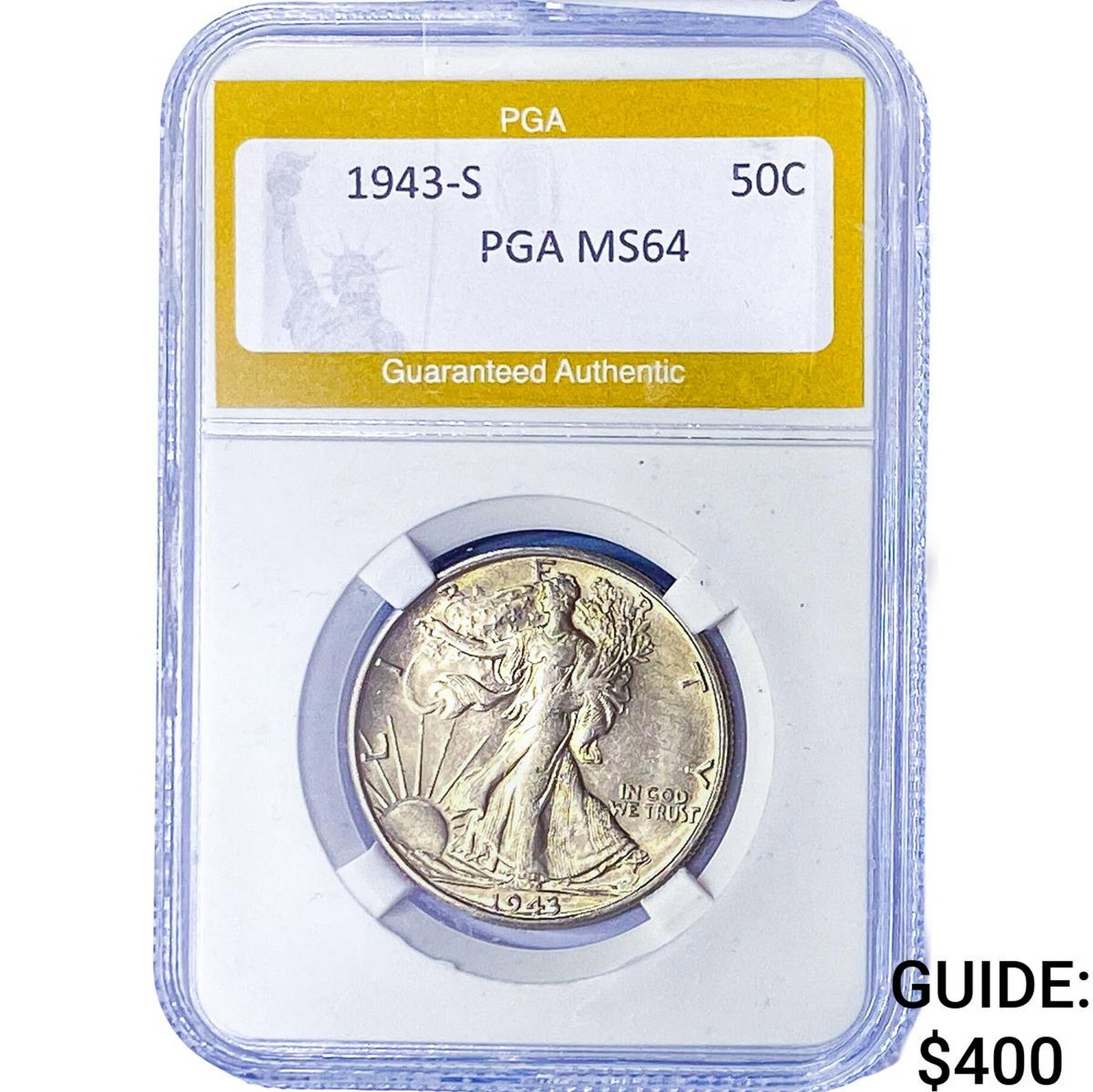 1943-S Walking Liberty Half Dollar PGA MS64: 1943-S Walking Liberty Half Dollar PGA MS64