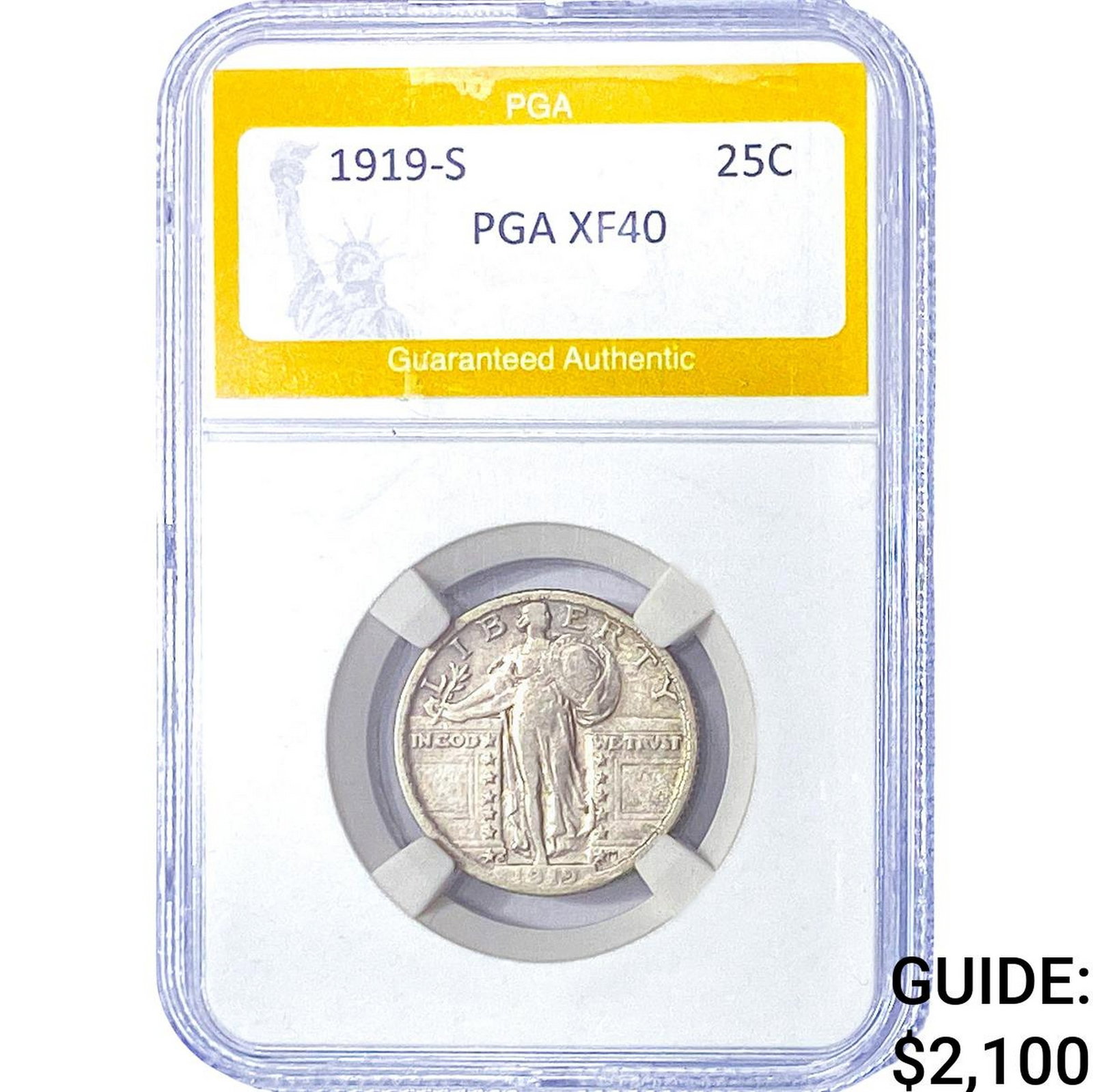 1919-S Standing Liberty Quarter PGA XF40: 1919-S Standing Liberty Quarter PGA XF40