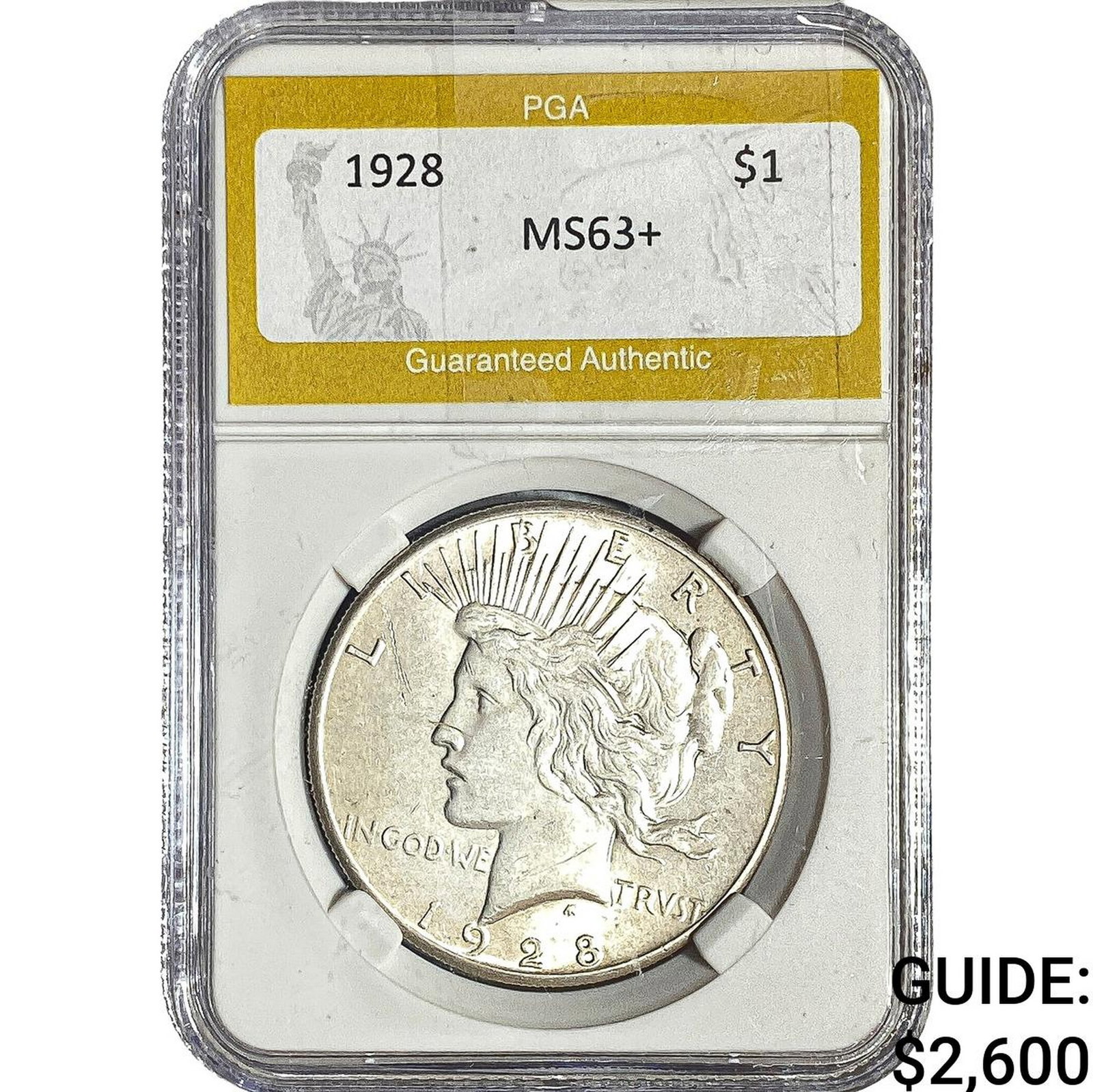 1928 Silver Peace Dollar PGA MS63+: 1928 Silver Peace Dollar PGA MS63+