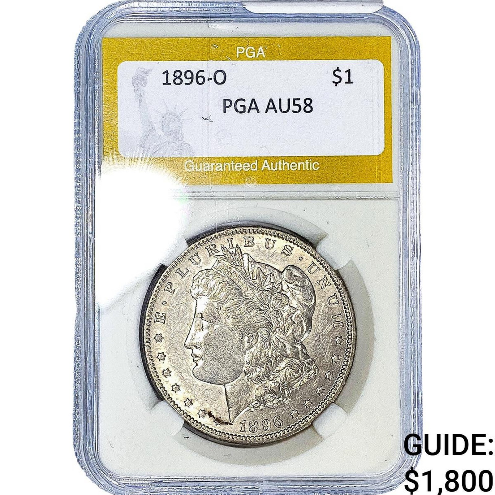 1896-O Morgan Silver Dollar PGA AU58: 1896-O Morgan Silver Dollar PGA AU58