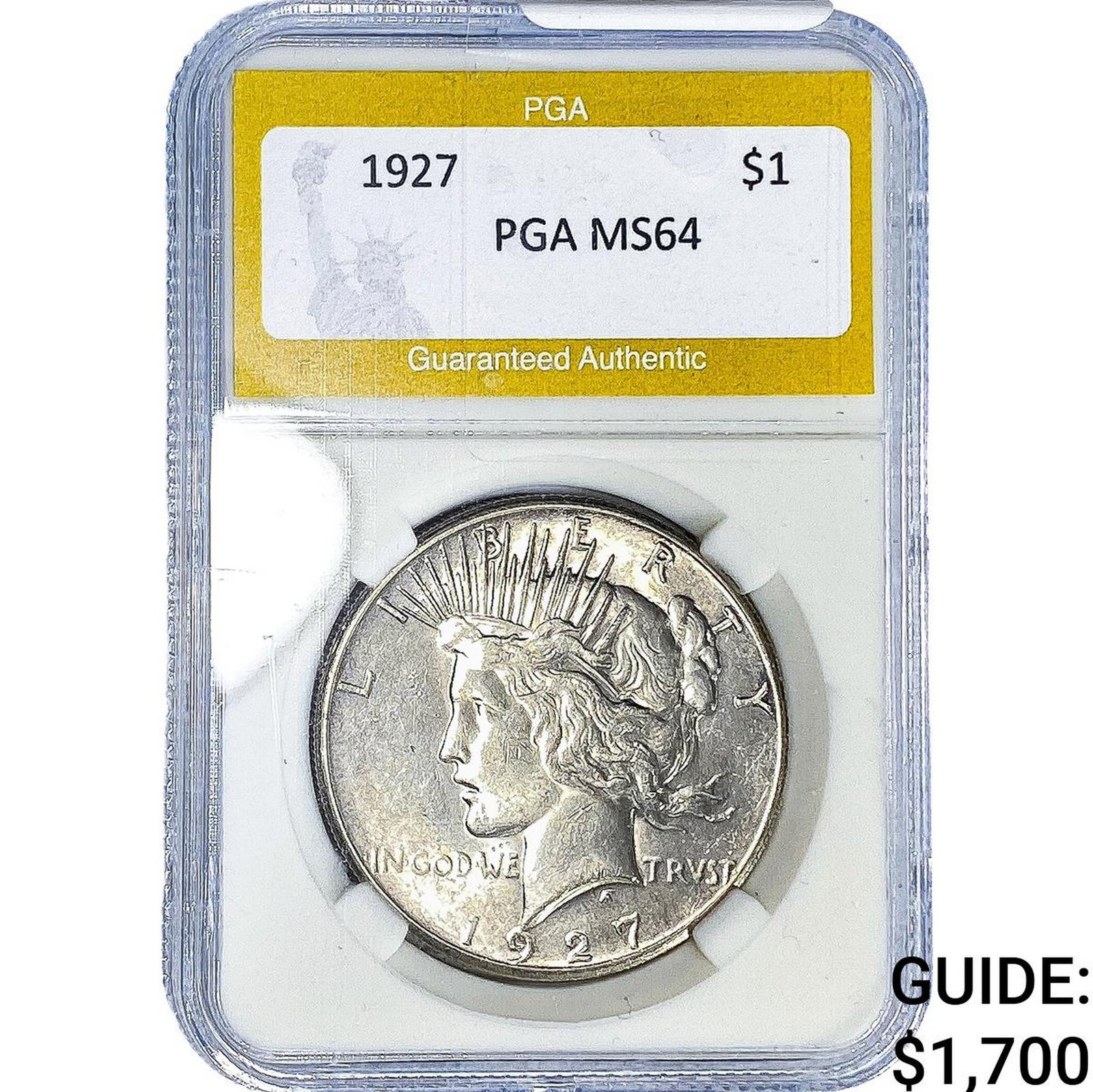 1927 Silver Peace Dollar PGA MS64: 1927 Silver Peace Dollar PGA MS64