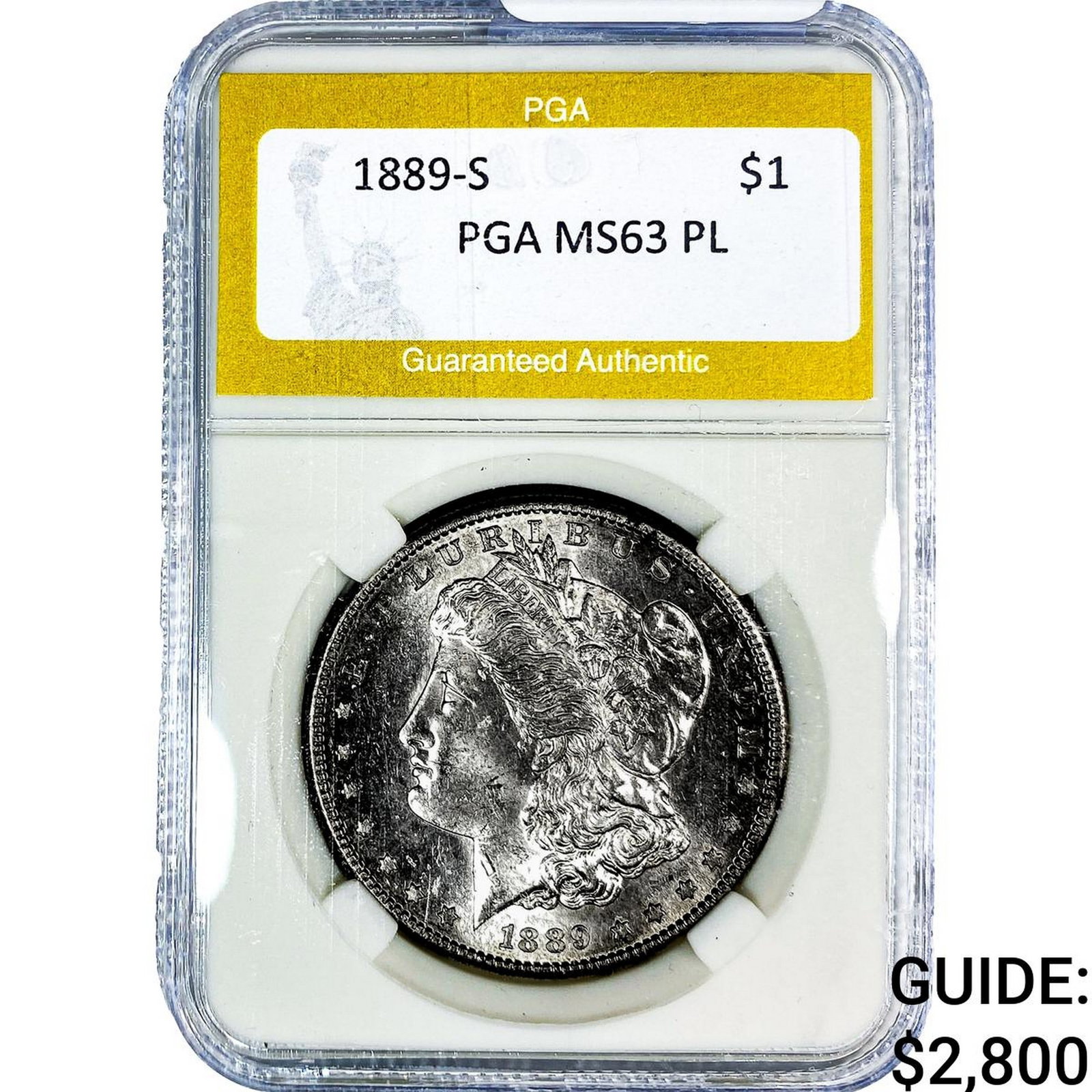 1889-S Morgan Silver Dollar PGA MS63 PL: 1889-S Morgan Silver Dollar PGA MS63 PL