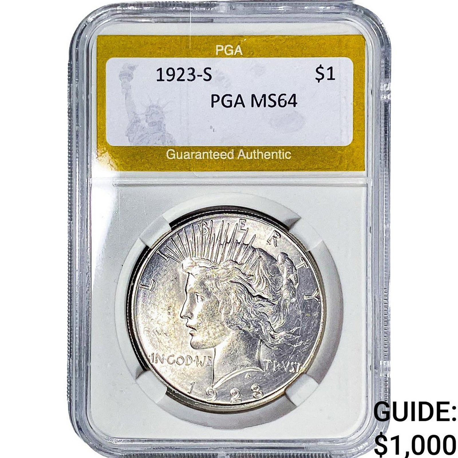 1923-S Silver Peace Dollar PGA MS64: 1923-S Silver Peace Dollar PGA MS64
