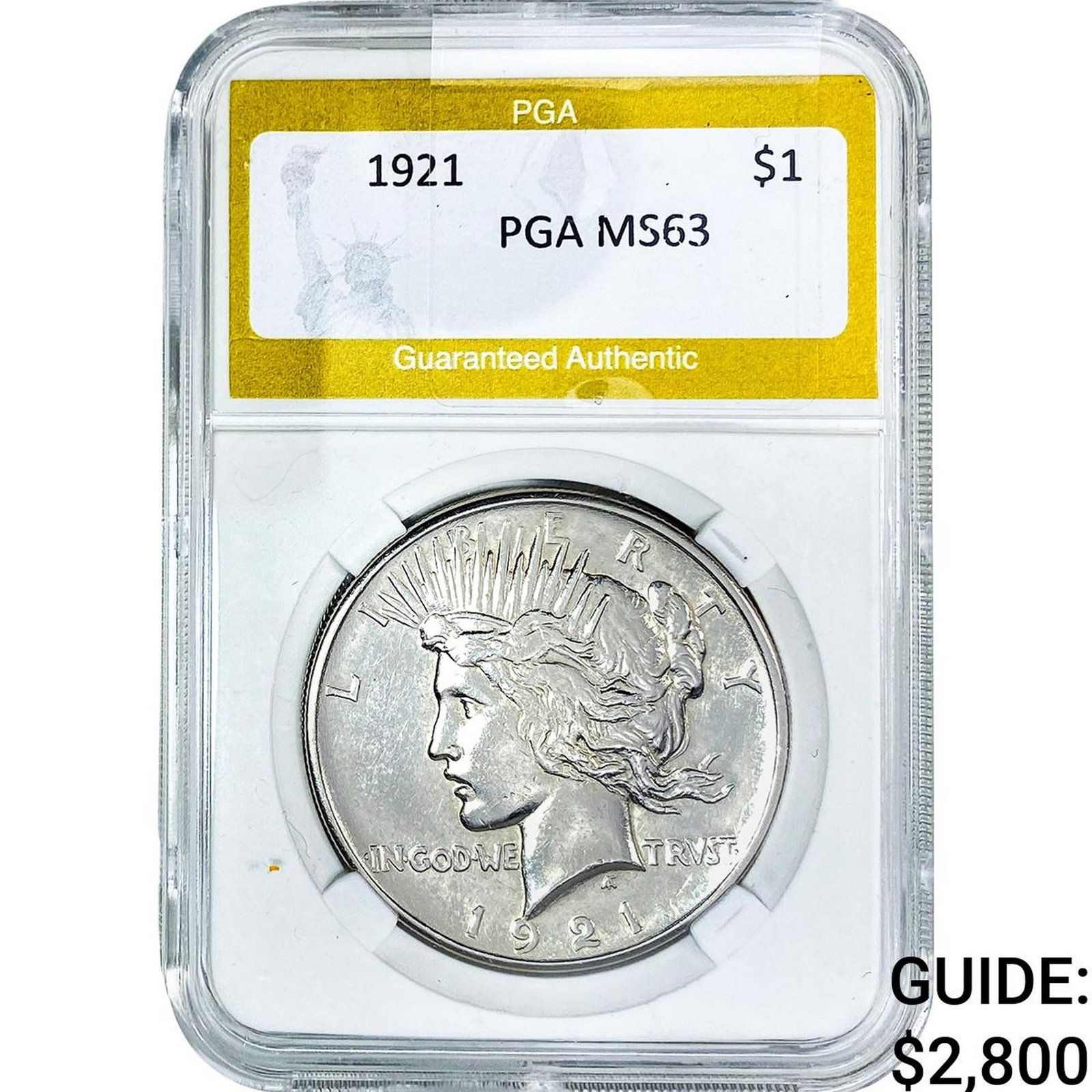 1921 Silver Peace Dollar PGA MS63: 1921 Silver Peace Dollar PGA MS63