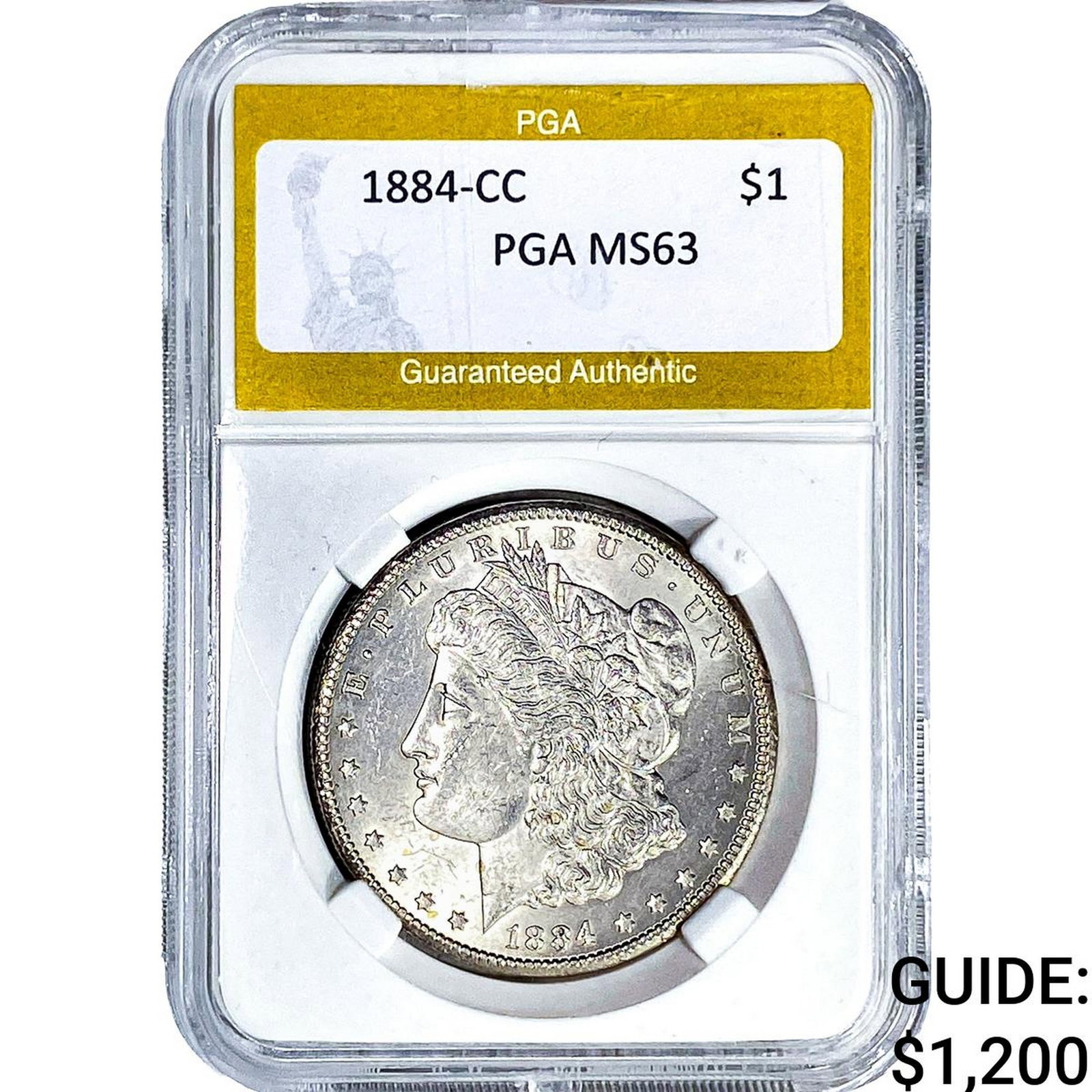 1884-CC Morgan Silver Dollar PGA MS63: 1884-CC Morgan Silver Dollar PGA MS63