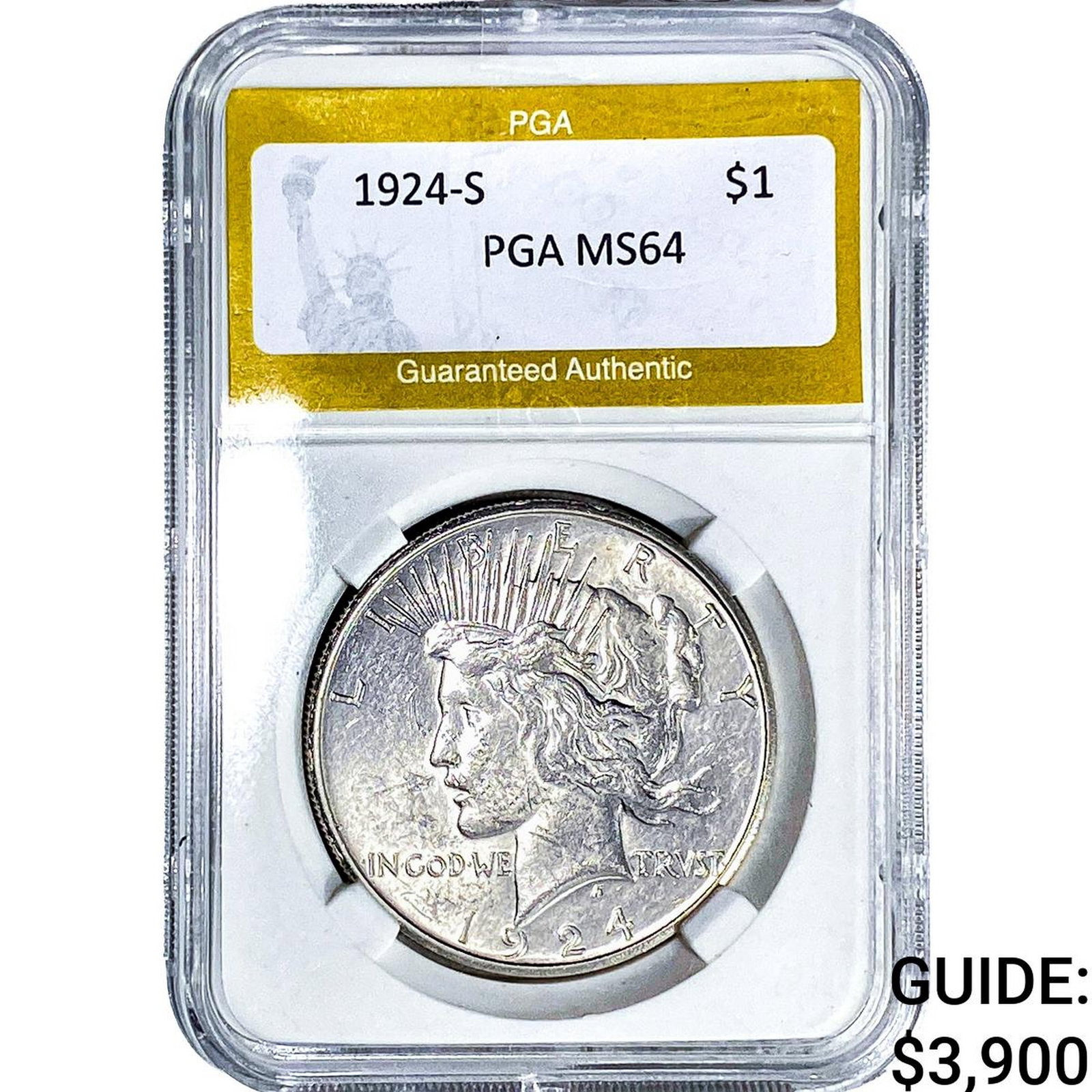 1924-S Silver Peace Dollar PGA MS64: 1924-S Silver Peace Dollar PGA MS64