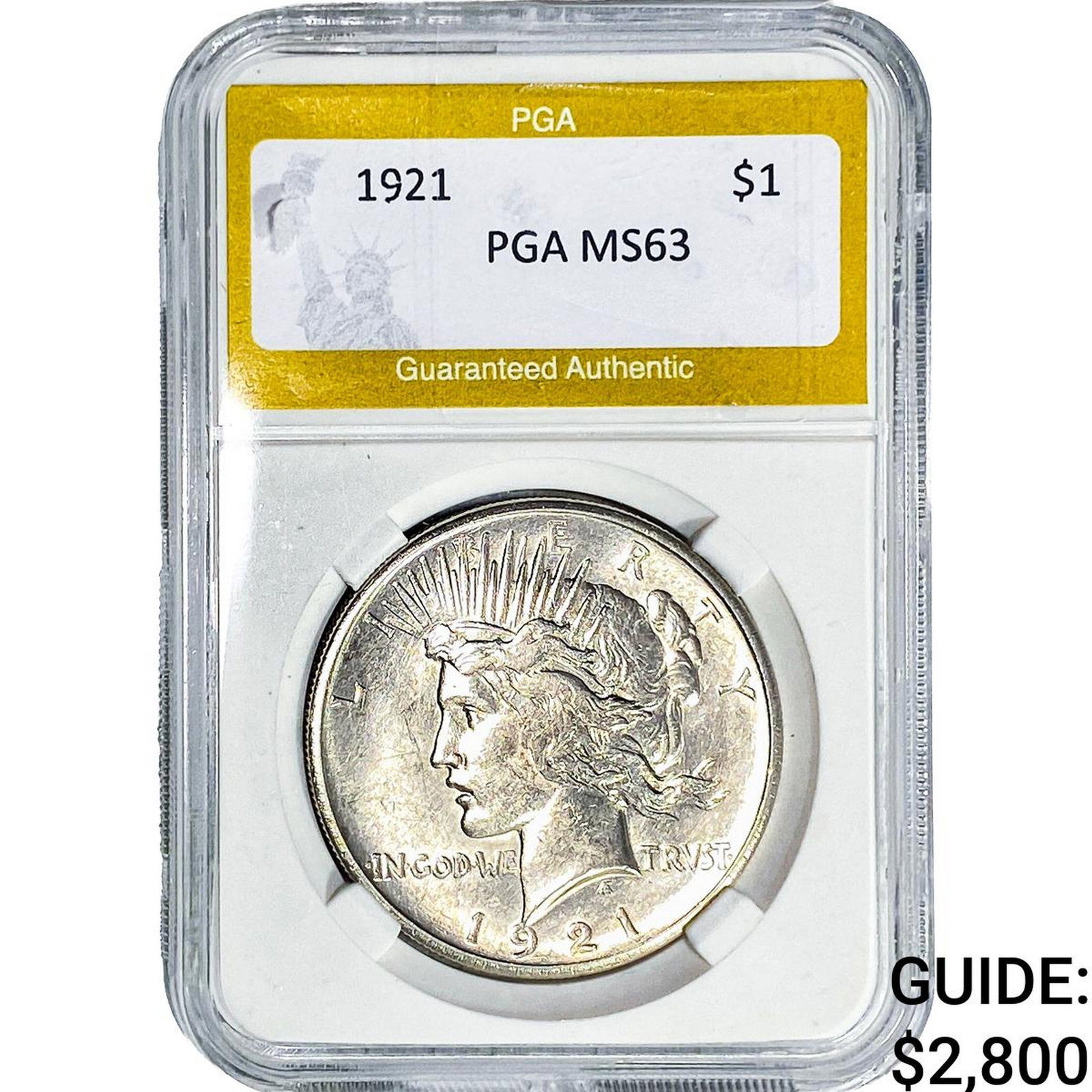 1921 Silver Peace Dollar PGA MS63: 1921 Silver Peace Dollar PGA MS63