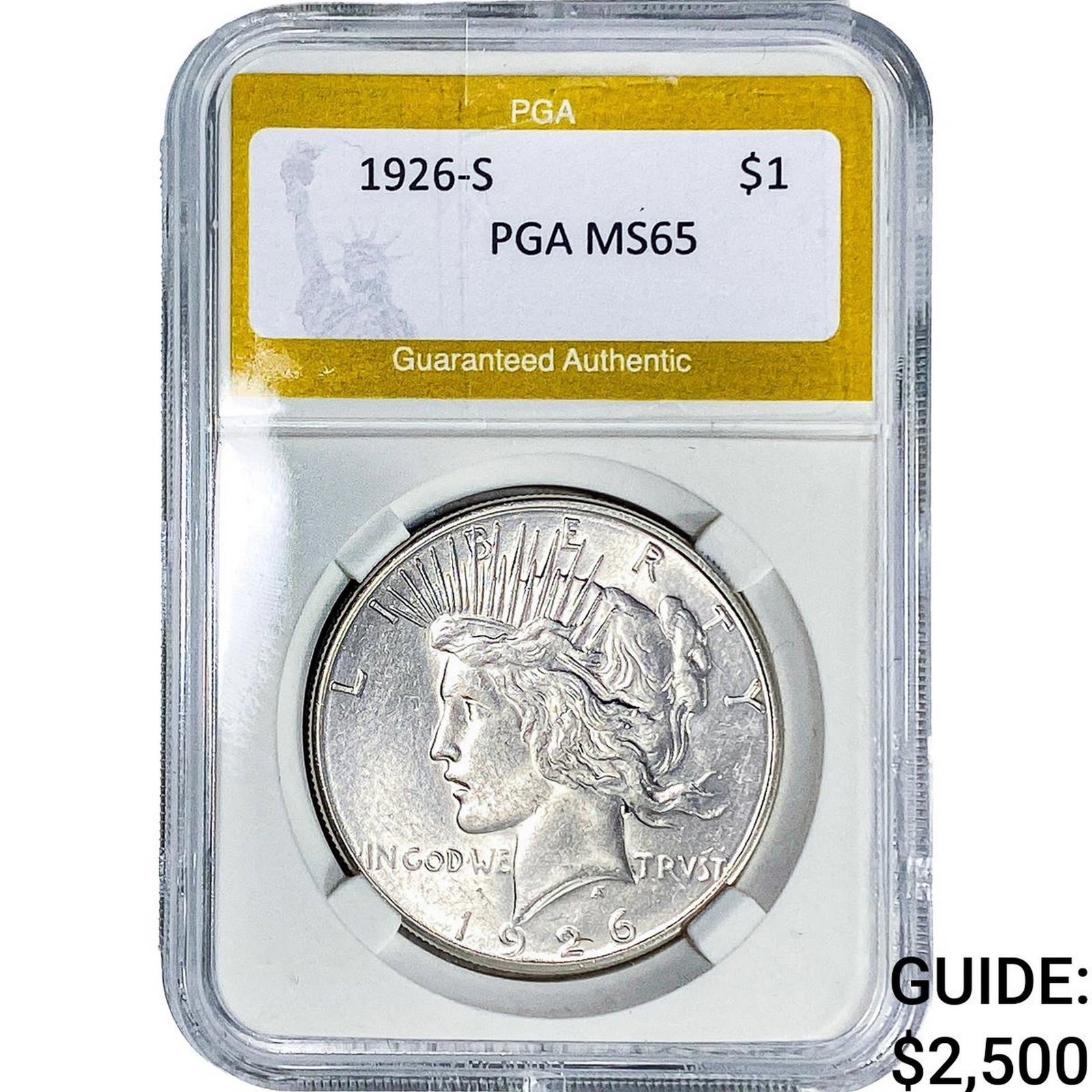 1926-S Silver Peace Dollar PGA MS65: 1926-S Silver Peace Dollar PGA MS65