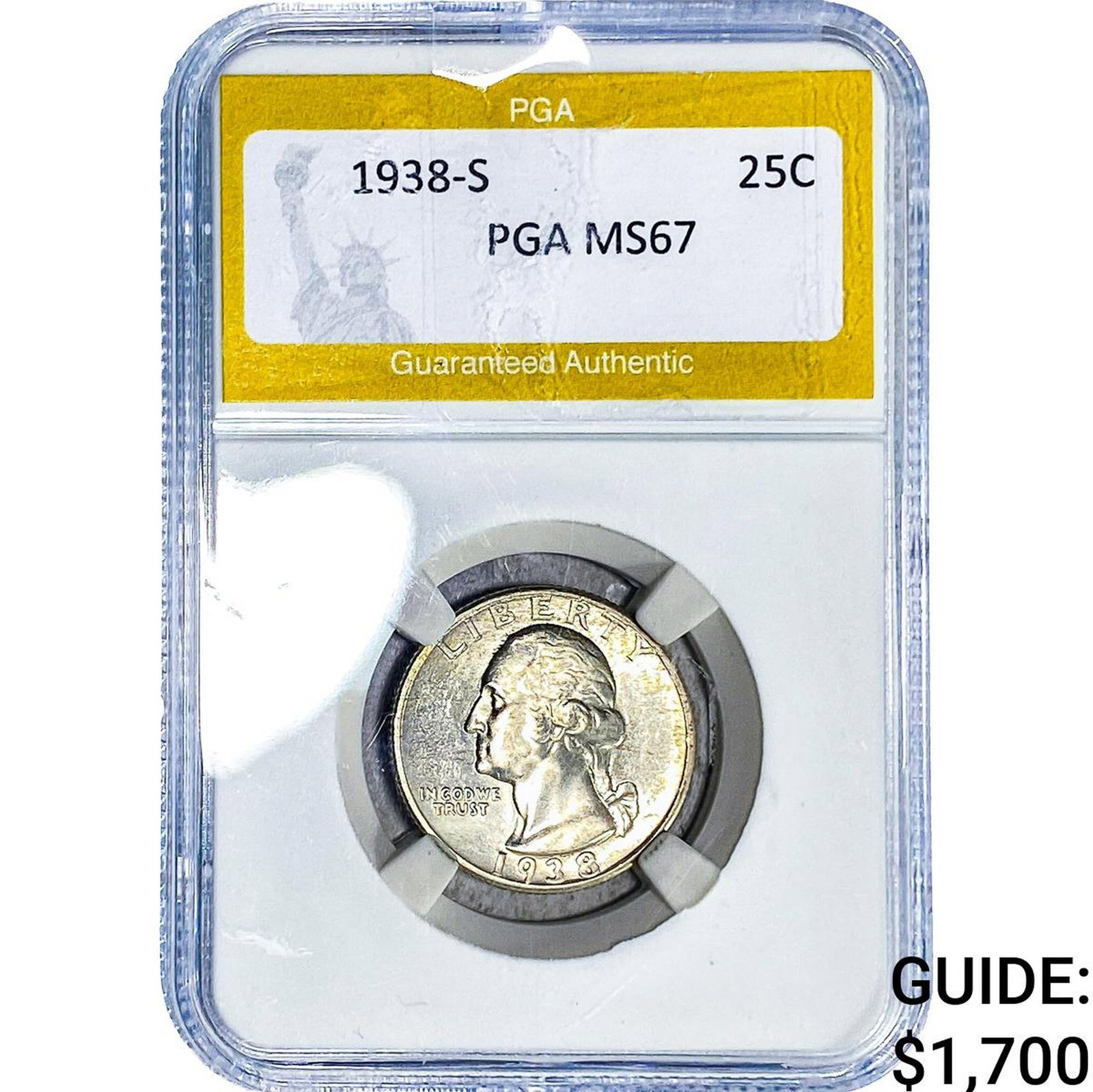 1938-S Washington Silver Quarter PGA MS67: 1938-S Washington Silver Quarter PGA MS67